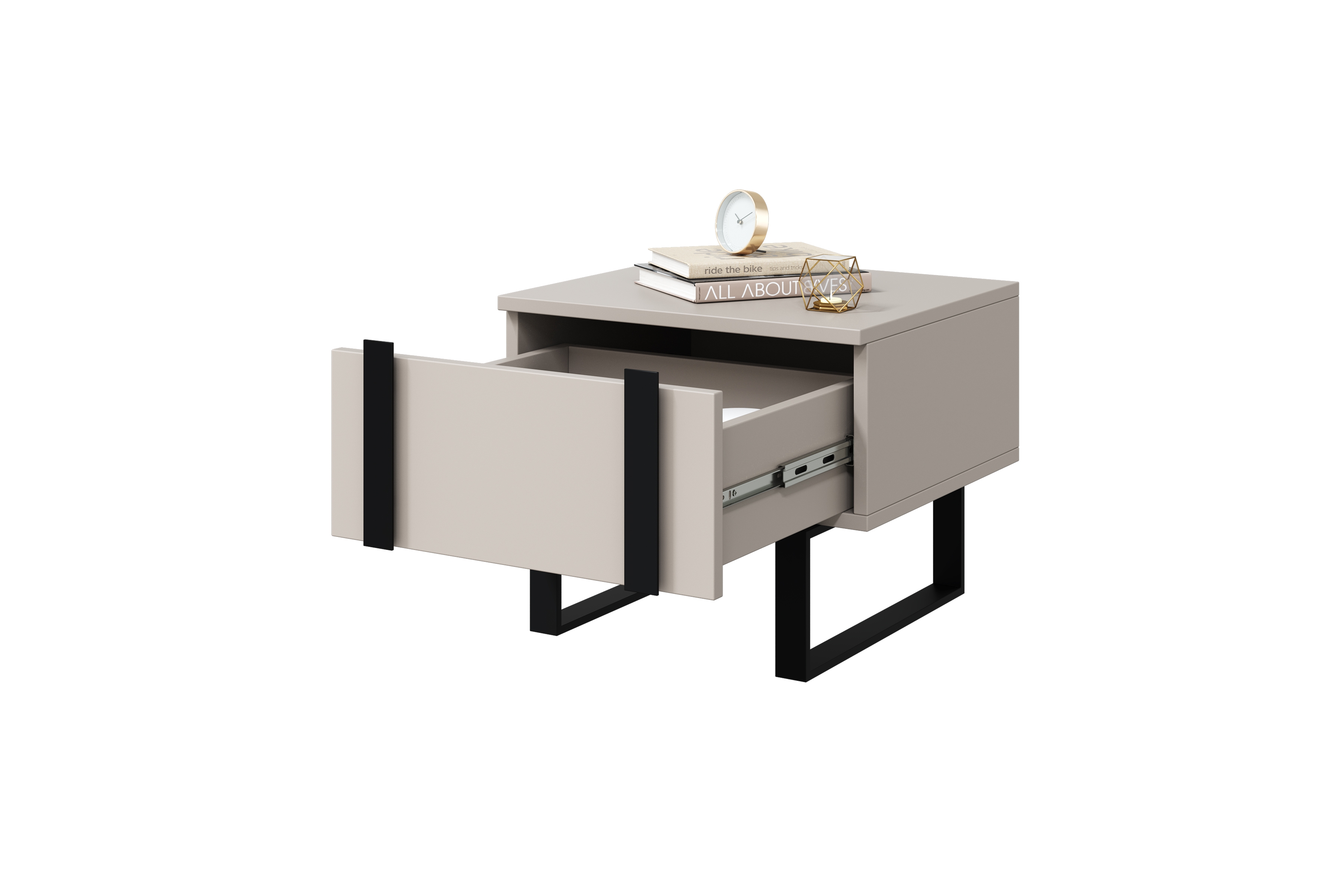 Sada nočných stolíkov Verica 2 ks. - kašmírová / čierne nožičky Komplet Nočný Stolík Stolík Verica so zásuvkami na kovových nohách - kašmír / čierny nozki