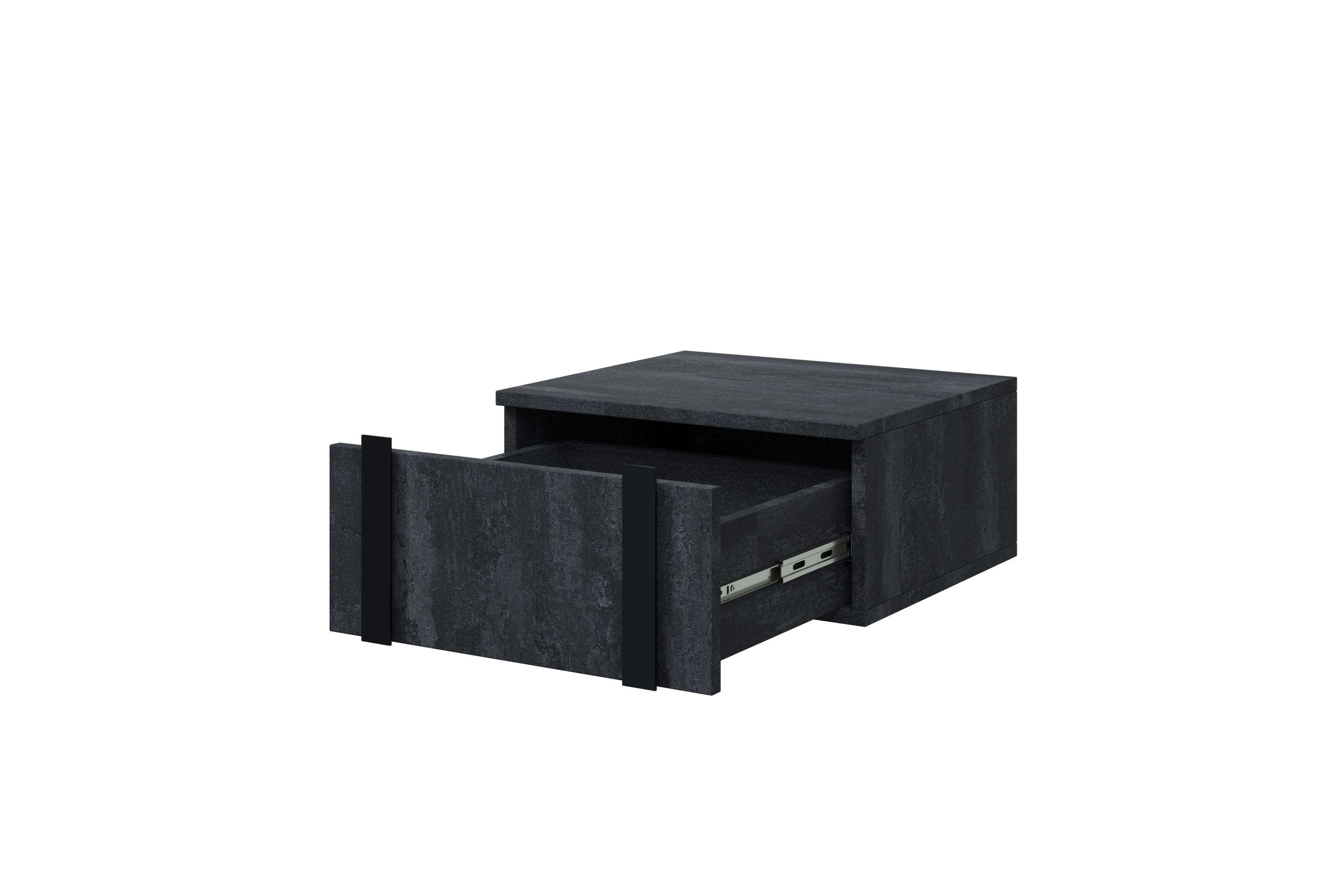 Sada 2 ks závesných nočných stolíkov Verica - čierny betón / čierne úchyty - Limitovaná ponuka Komplet Nočný Stolík závesná Verica 2 ks. - Čierny beton / čierny úchyty