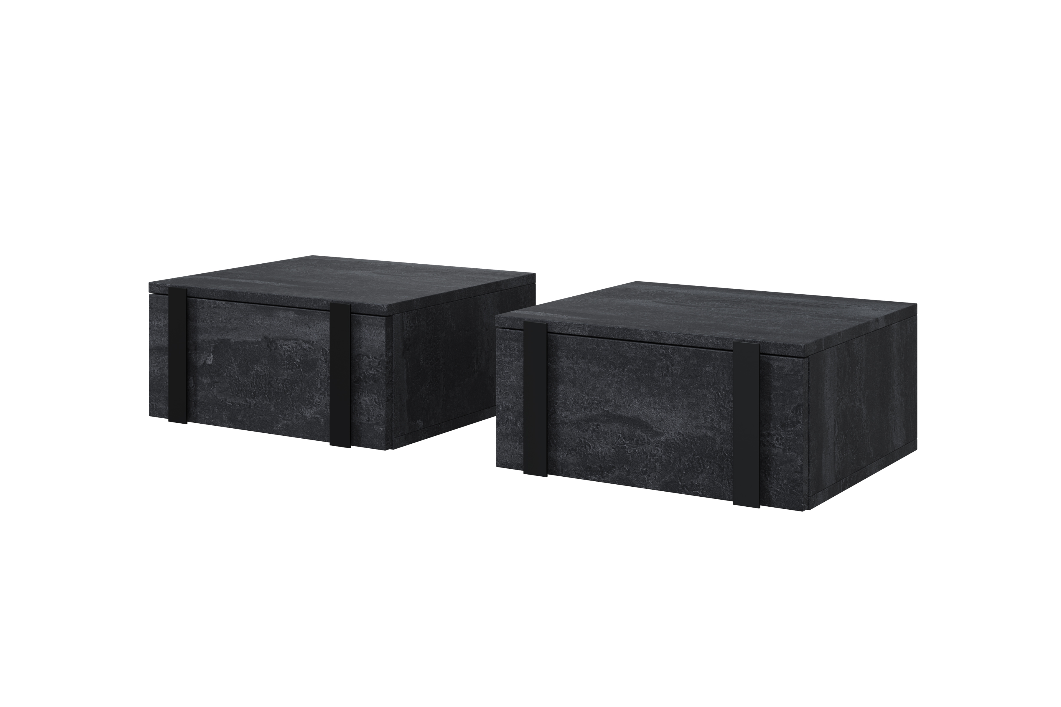 Sada 2 ks závesných nočných stolíkov Verica - čierny betón / čierne úchyty - Limitovaná ponuka Komplet Nočný Stolík závesná Verica 2 ks. - Čierny beton / čierny úchyty