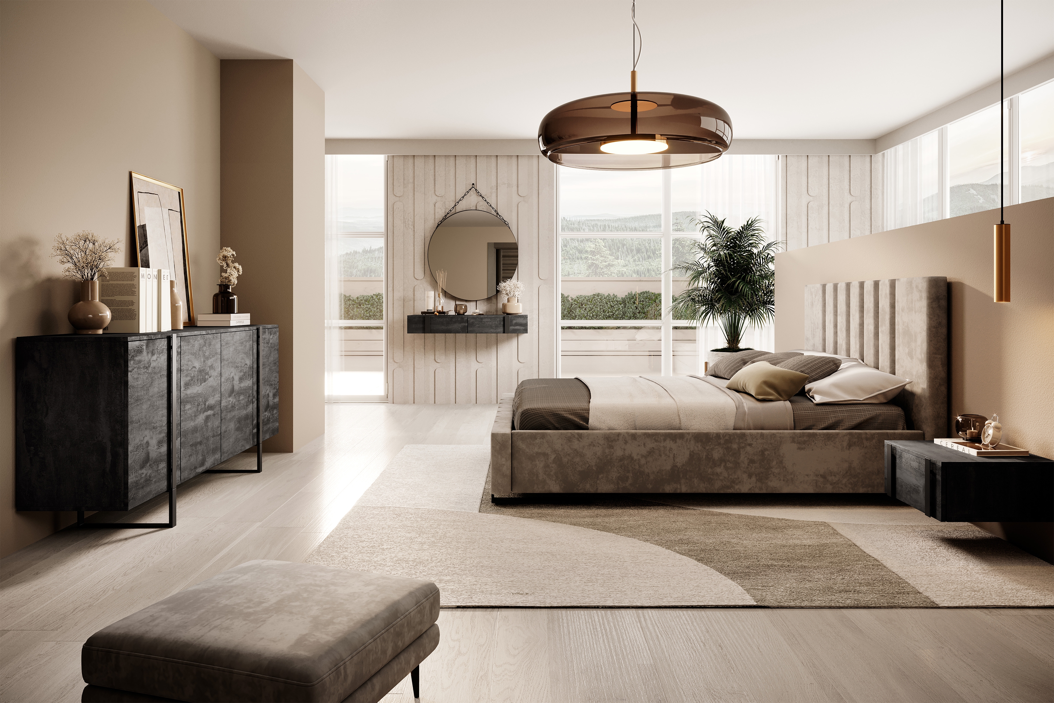 Sada 2 ks závesných nočných stolíkov Verica - čierny betón / čierne úchyty - Limitovaná ponuka Komplet Nočný Stolík závesná Verica 2 ks. - Čierny beton / čierny úchyty