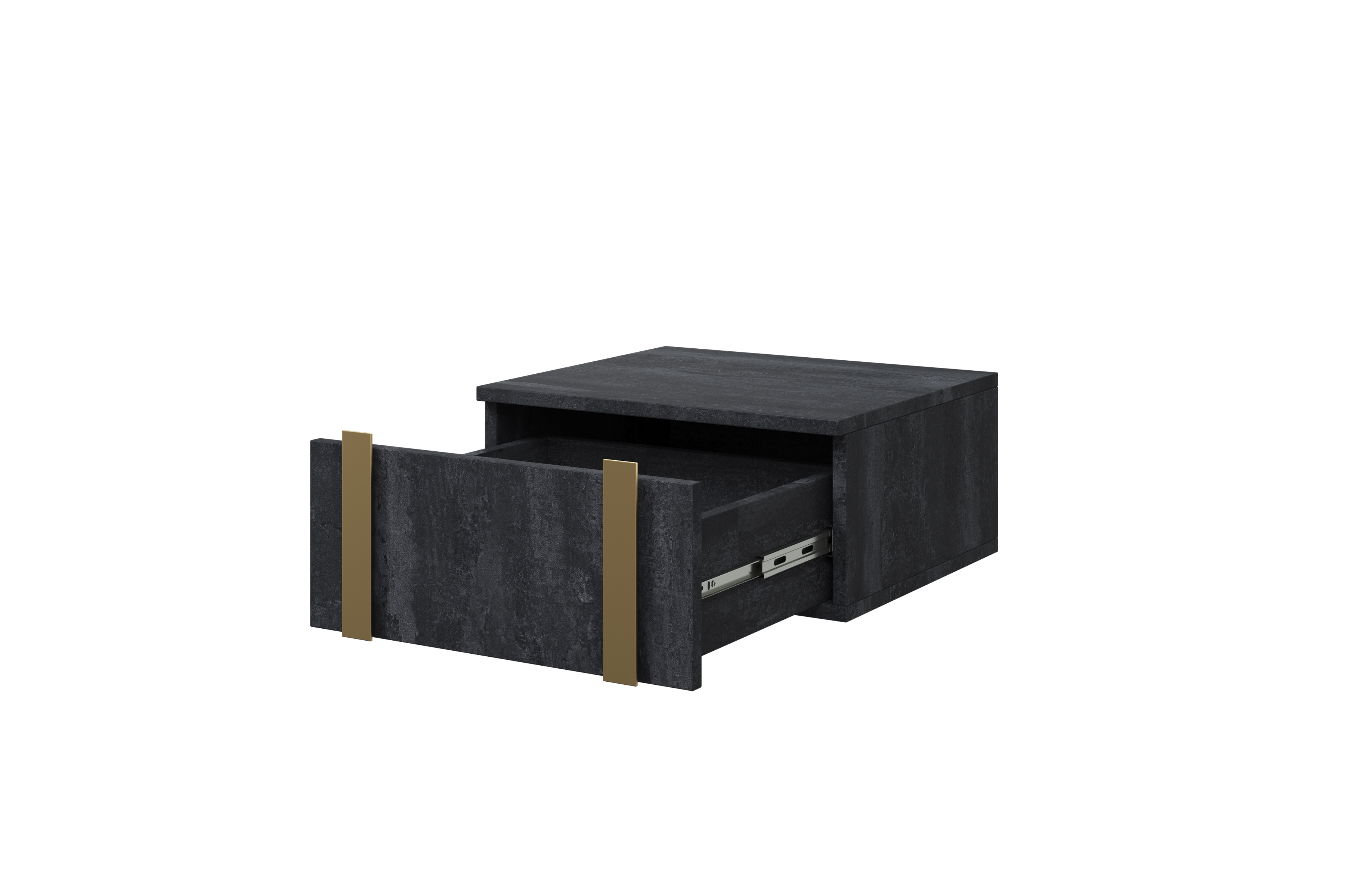 Sada 2 ks závesných nočných stolíkov Verica - čierny betón / zlaté úchyty - Limitovaná ponuka Komplet Nočný Stolík závesná Verica 2 ks. - Čierny beton / zlote úchyty