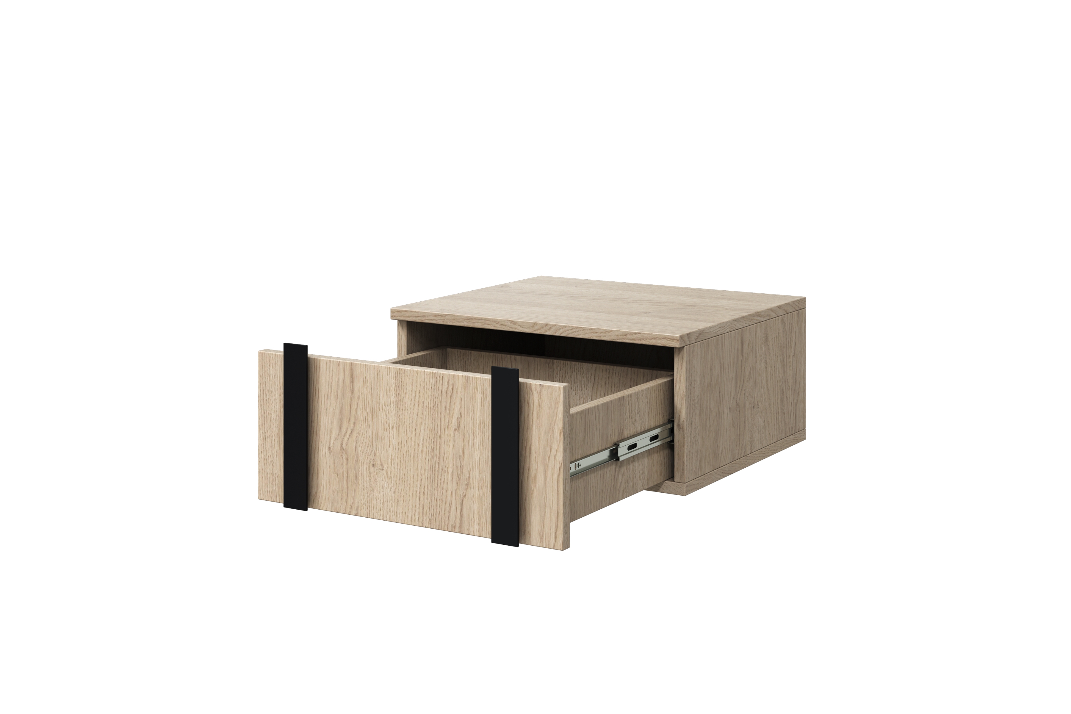 Sada 2 ks závesných nočných stolíkov Verica - dub biszkoptový / čierne úchyty Komplet Nočný Stolík závesná Verica 2 ks. - Dub biszkoptowy / čierny úchyty