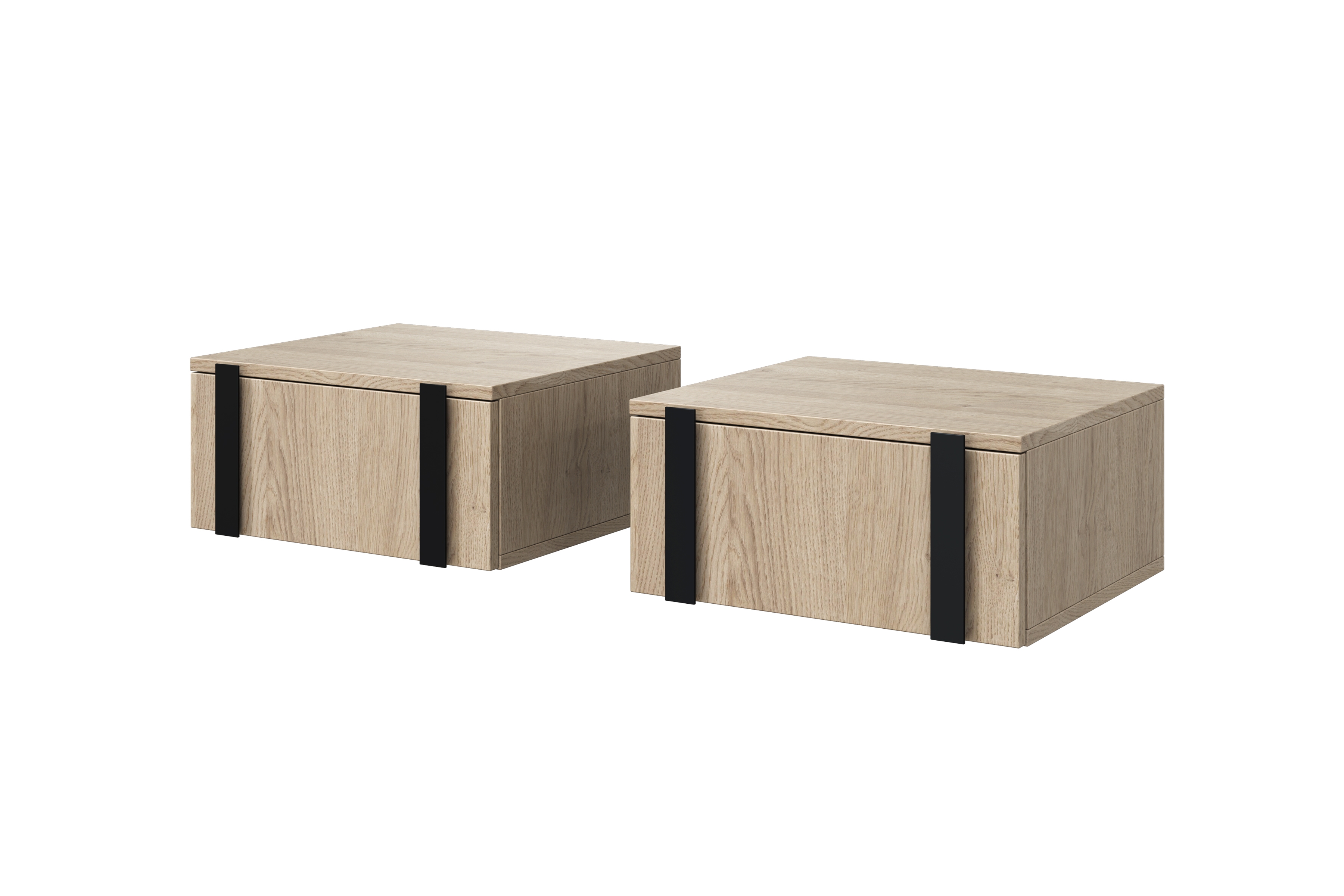 Sada 2 ks závesných nočných stolíkov Verica - dub biszkoptový / čierne úchyty Komplet Nočný Stolík závesná Verica 2 ks. - Dub biszkoptowy / čierny úchyty