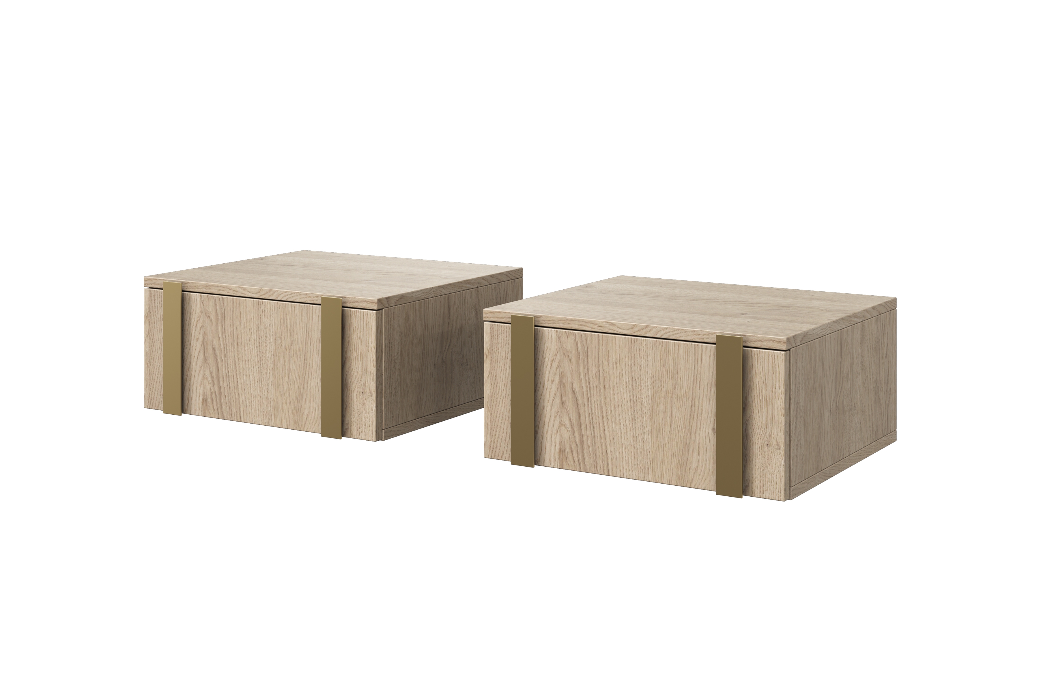 Sada 2 ks závesných nočných stolíkov Verica - dub biszkoptový / zlaté úchyty Komplet Nočný Stolík závesná Verica 2 ks. - Dub biszkoptowy / zlote úchyty