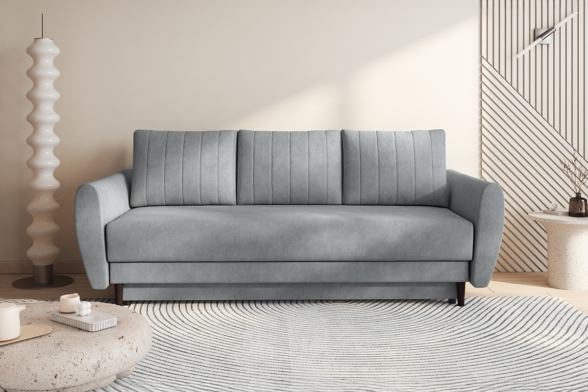 Rozkládací gauč Mikni s úložným prostorem - šedý hydrofobní samet / nožky venge Gauč Rozkladací s úložným prostorem Mikni 