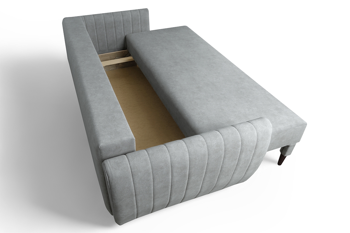 Rozkládací gauč Mikni s úložným prostorem - šedý hydrofobní samet / nožky venge Gauč Rozkladací s úložným prostorem Mikni 