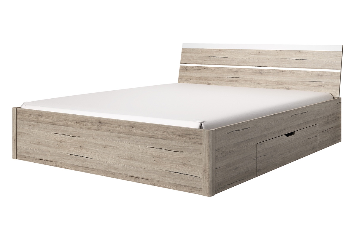 Beta 51 hálószobai ágy, fiókokkal - 160x200 cm - san remo világos / fehér postel s zásuvkami 