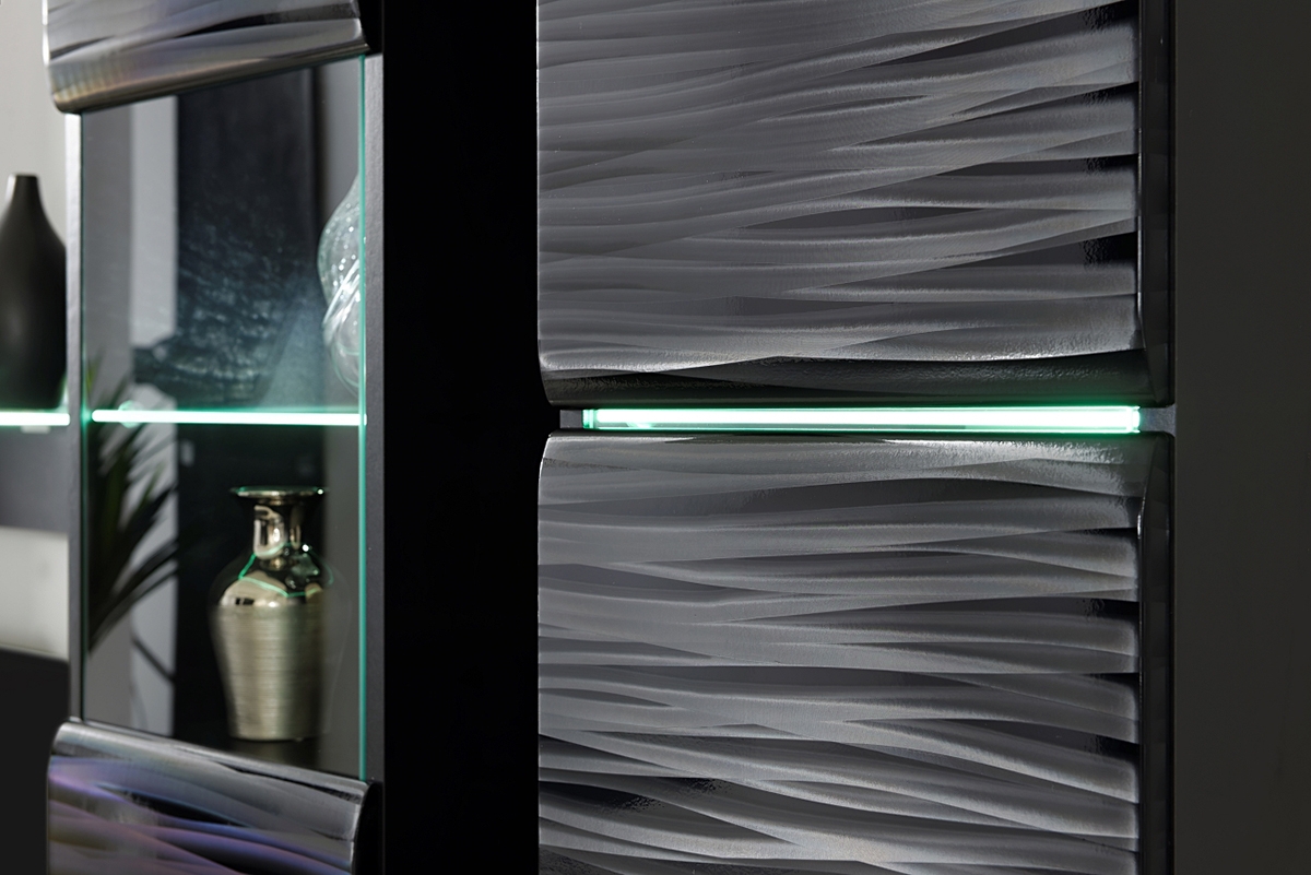 Moderná obývacia stena Blade 4 - čierny Vitríny s LED osvetlením