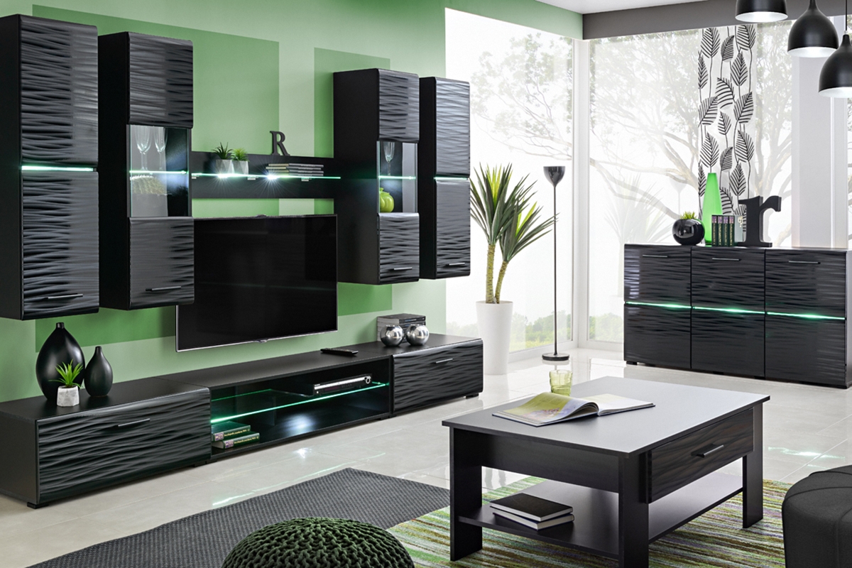 Moderná obývacia stena Blade 4 - čierny Moderný komplet nábytku 