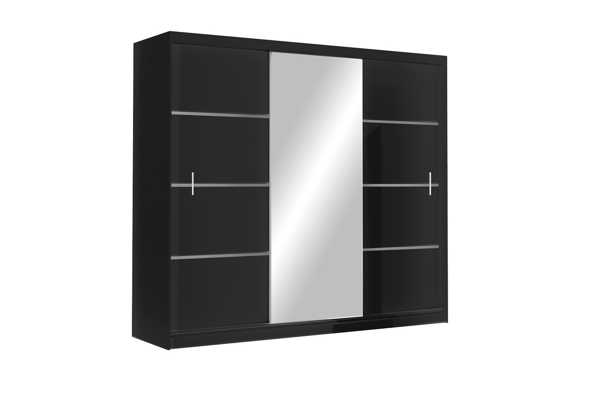 Skriňa trojdverová s posuvnými dverami z zrkadlom Vista 250 cm - čierny mat moderná Skriňa Vista