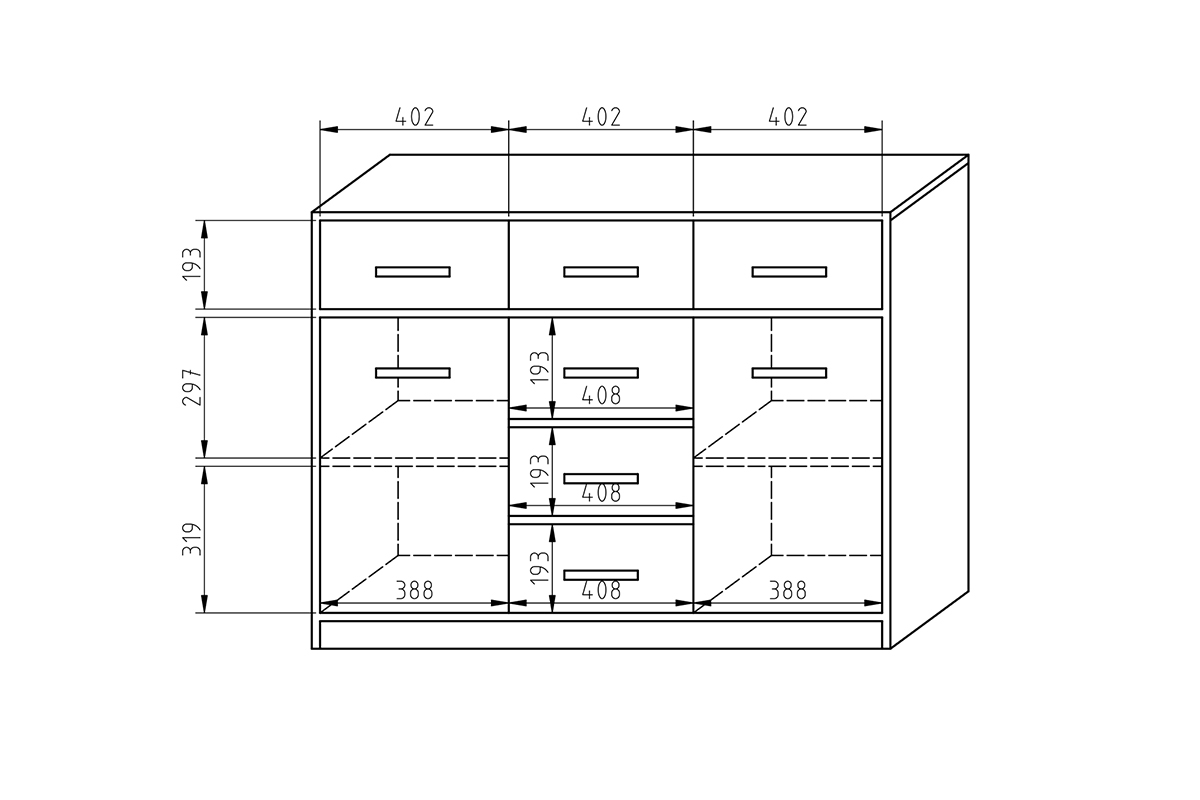 Komplet nábytku 2 systém KOALA  Komoda dvoudveřová z 6 zásuvkami Koala CL-4 Rozměry