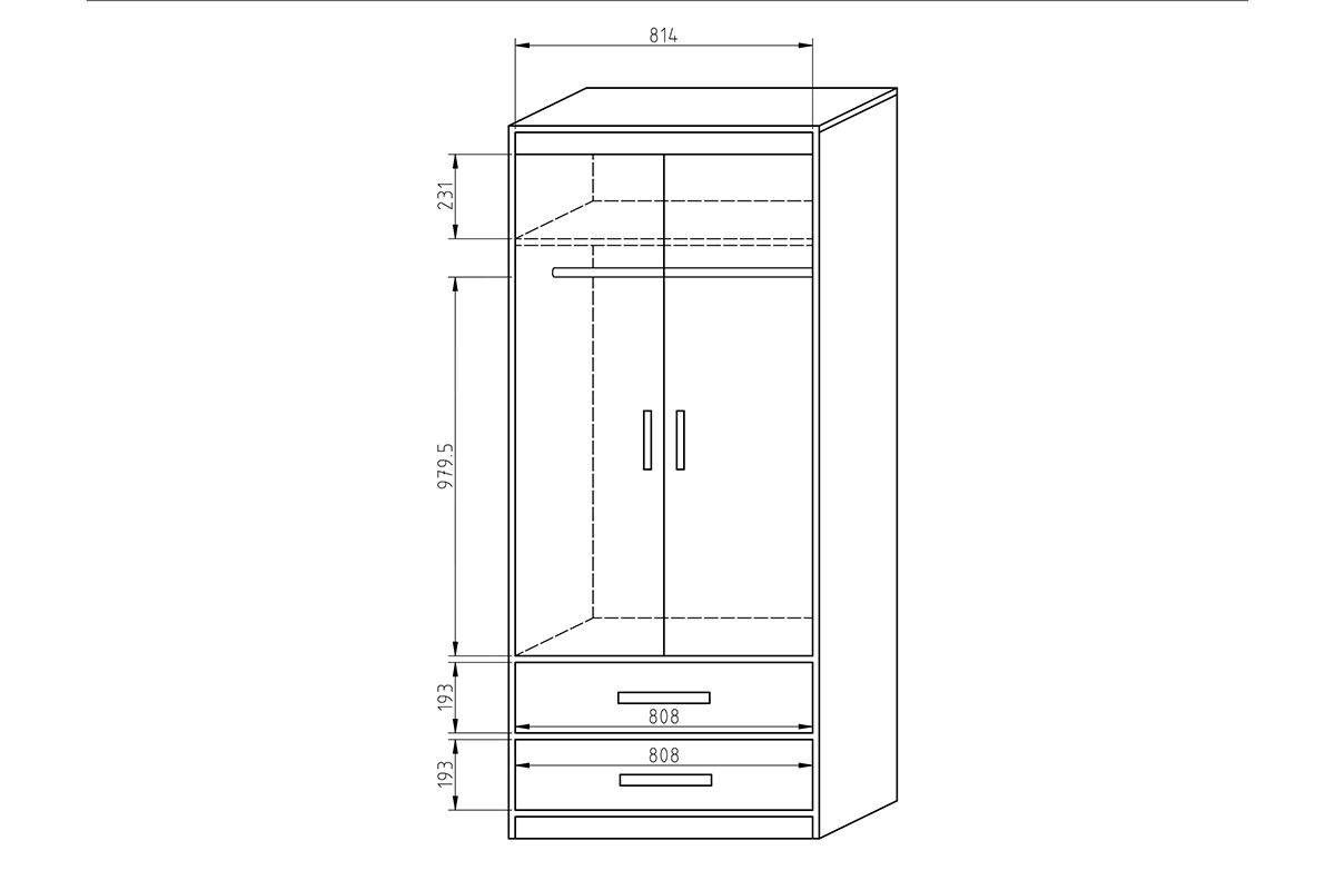 Komplet nábytku 3 -systém KOALA  Skříň dvoudveřová z 2 zásuvkami Koala CL-11 Rozměry