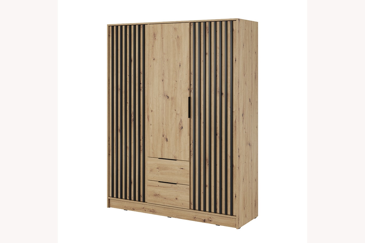 Nástavec ke skříni Neria 155 cm - dub artisan / černá Skříň třídveřová s lamelami