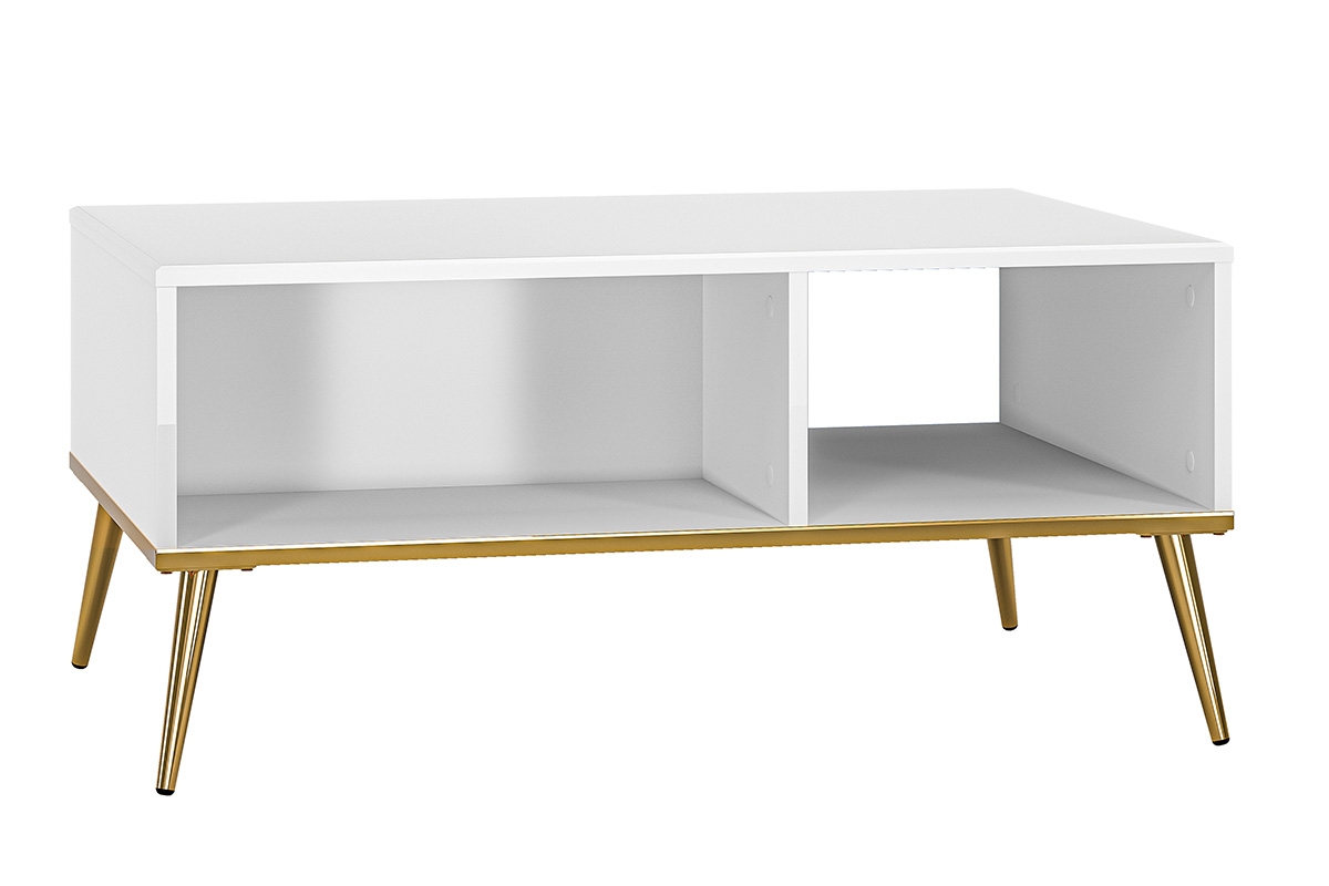 Konferenčný stolík Goldin 08 s otvorenými policami 90x60 cm - biela / zlaté nožičky Biely Stôlík