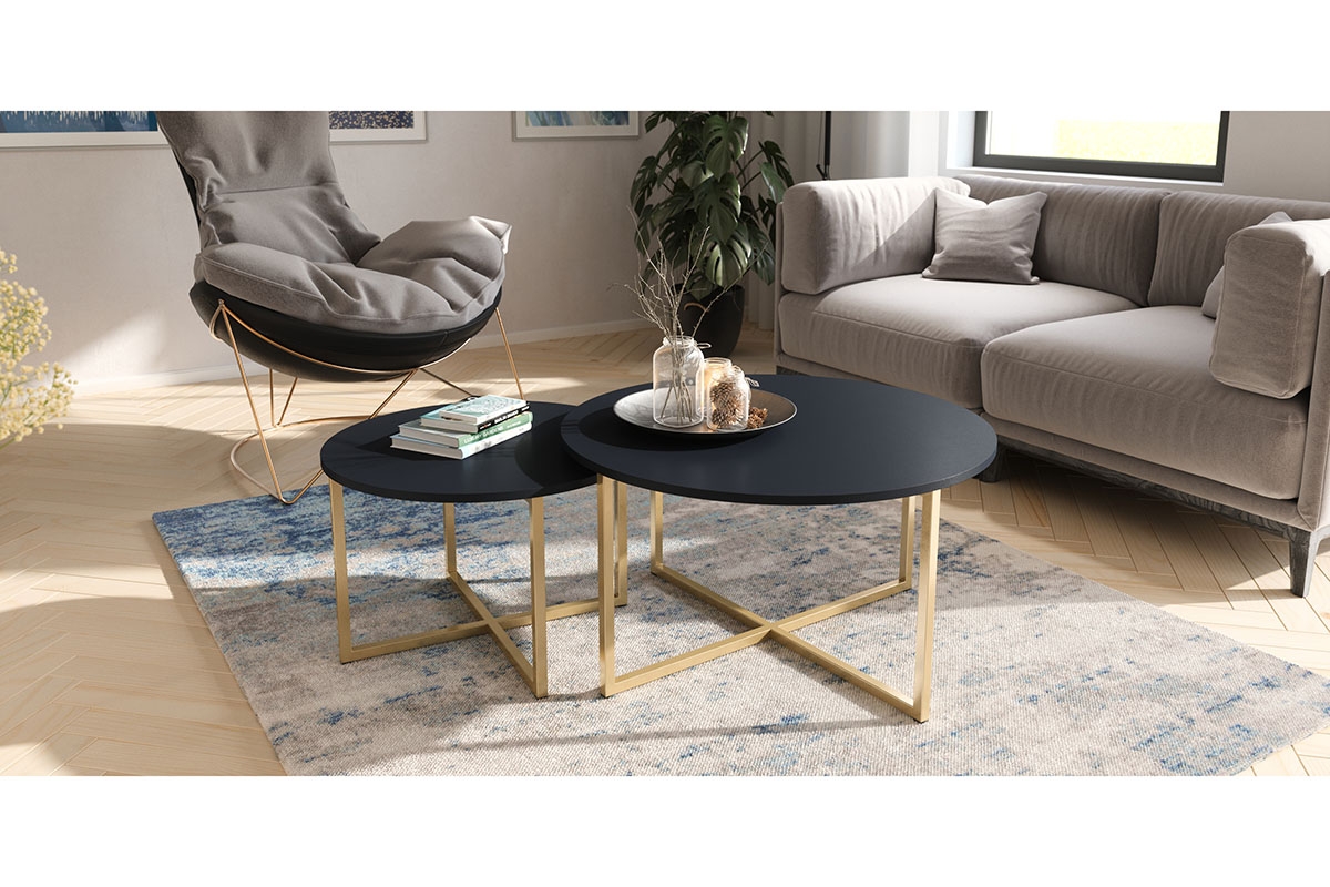 Konferenční stolek Kalso 60 - Tmavě modrý / zlaté nožičky stolek do obývacího pokoje