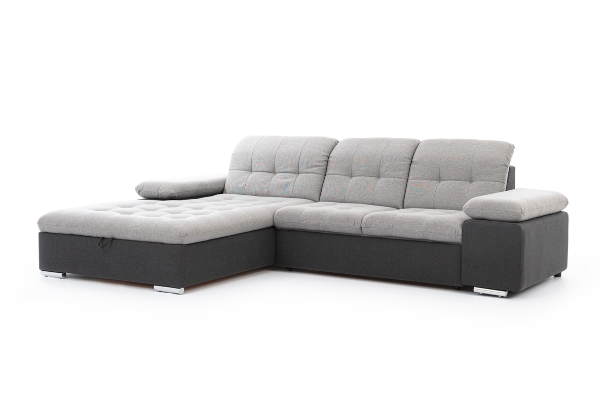 Canapea de colț Palermo Mini cu funcție de dormit  - Partea stângă šedá Rohová sedací souprava s nízkými nohami