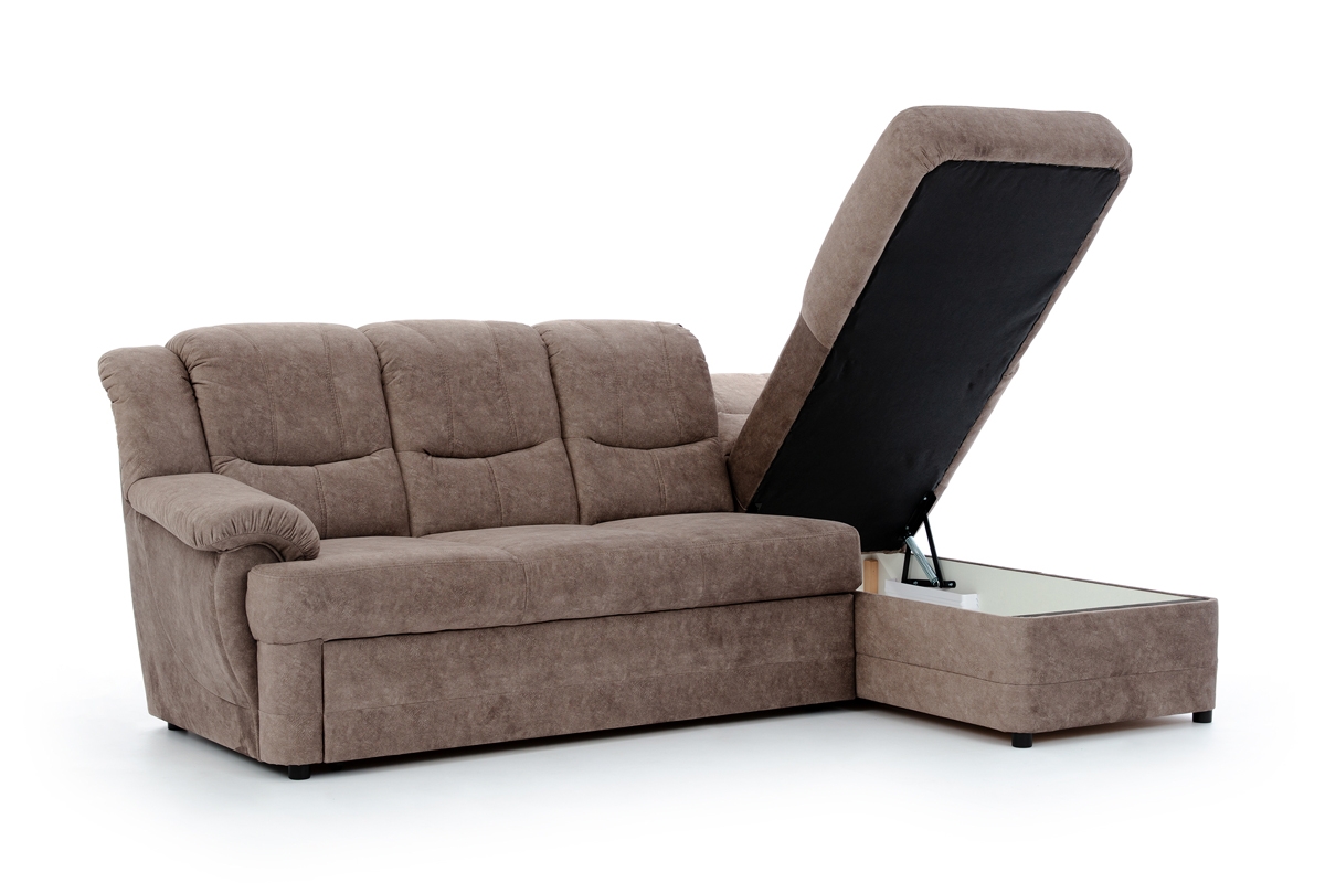 Canapea de colț Belluno Mini cu funcție de dormit - Partea dreaptă Hnědá Rohová sedací souprava mini s úložným prostorem na lůžkoviny
