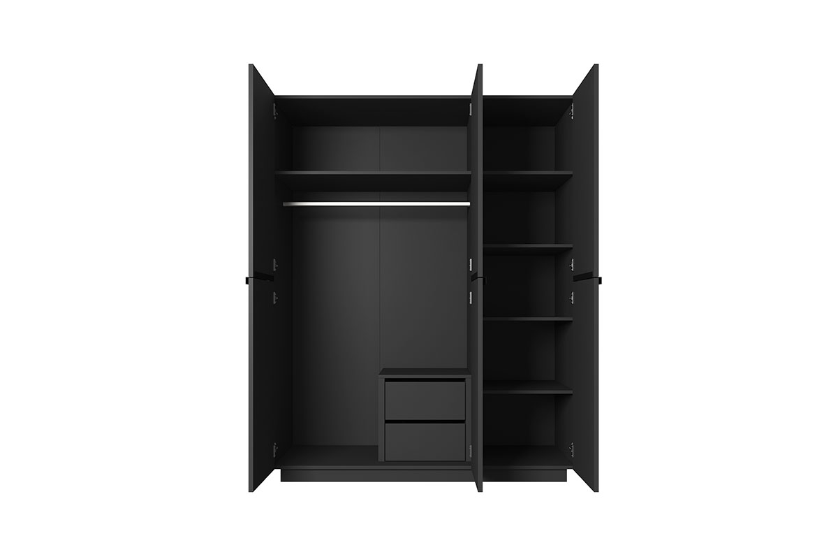 Nicole 150 cm-es szekrény tárolóval - Matt fekete /fekete fogantyúk Černá Skříň