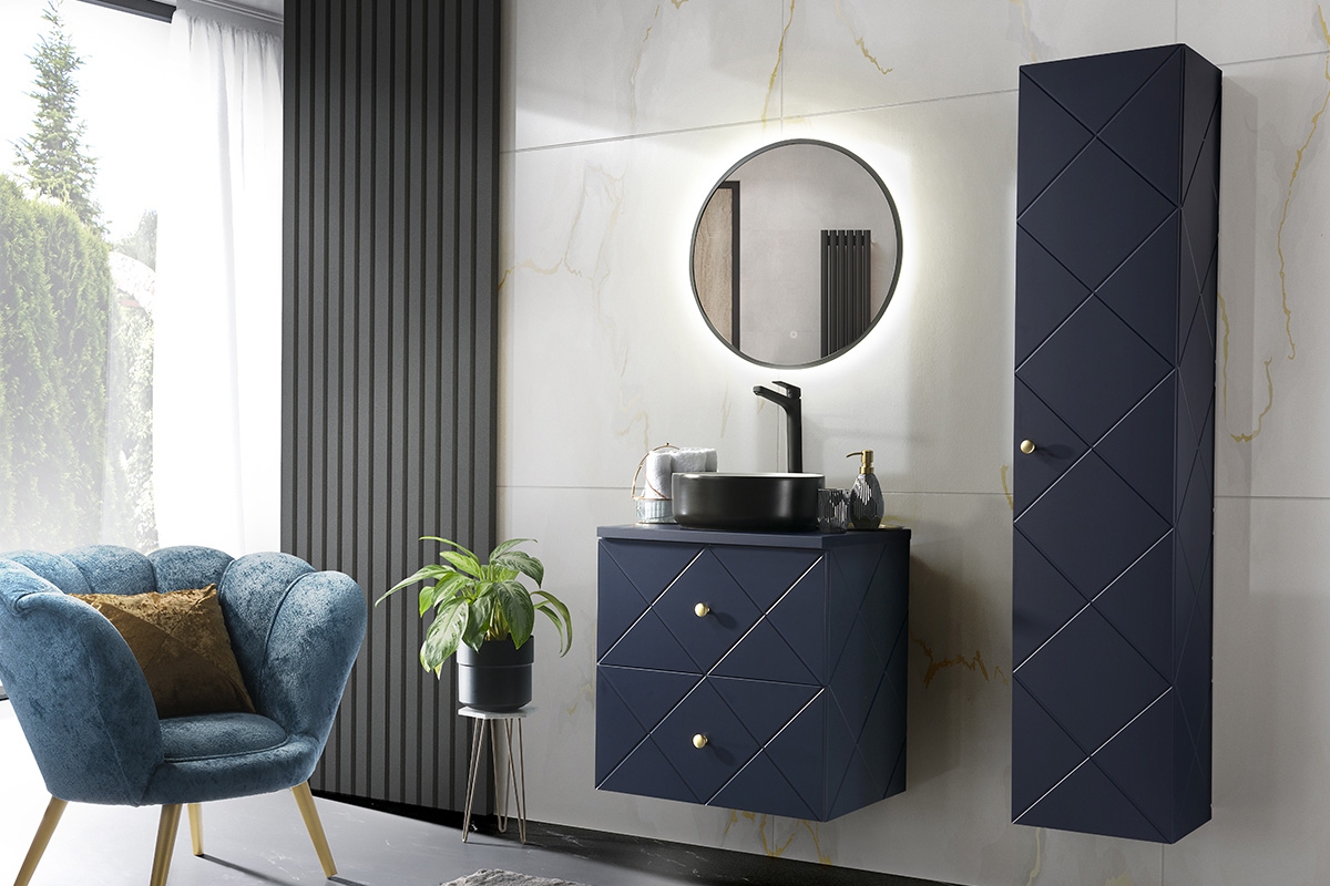 Koupelnová nástěnná skříňka Elegance Blue - Wave Blue    Nábytek lazienkowe z frezowaniem 