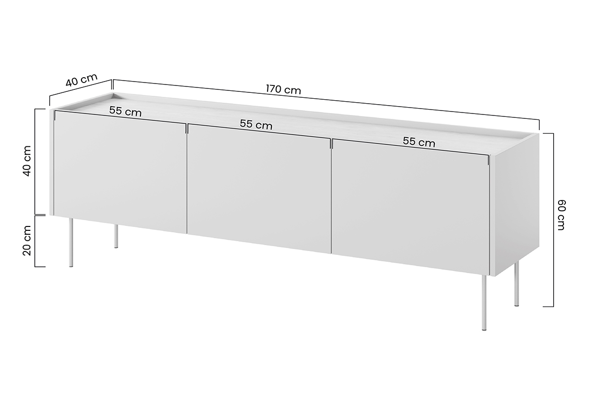 TV stolek Desin 170 cm se dvěmi ukrytými zásuvkami - kašmírová / dub nagano TV skříňka třídveřová z podwojnym kontenerkiem Desin 170 3D2SZ - kašmír / Dub nagano - Rozměry