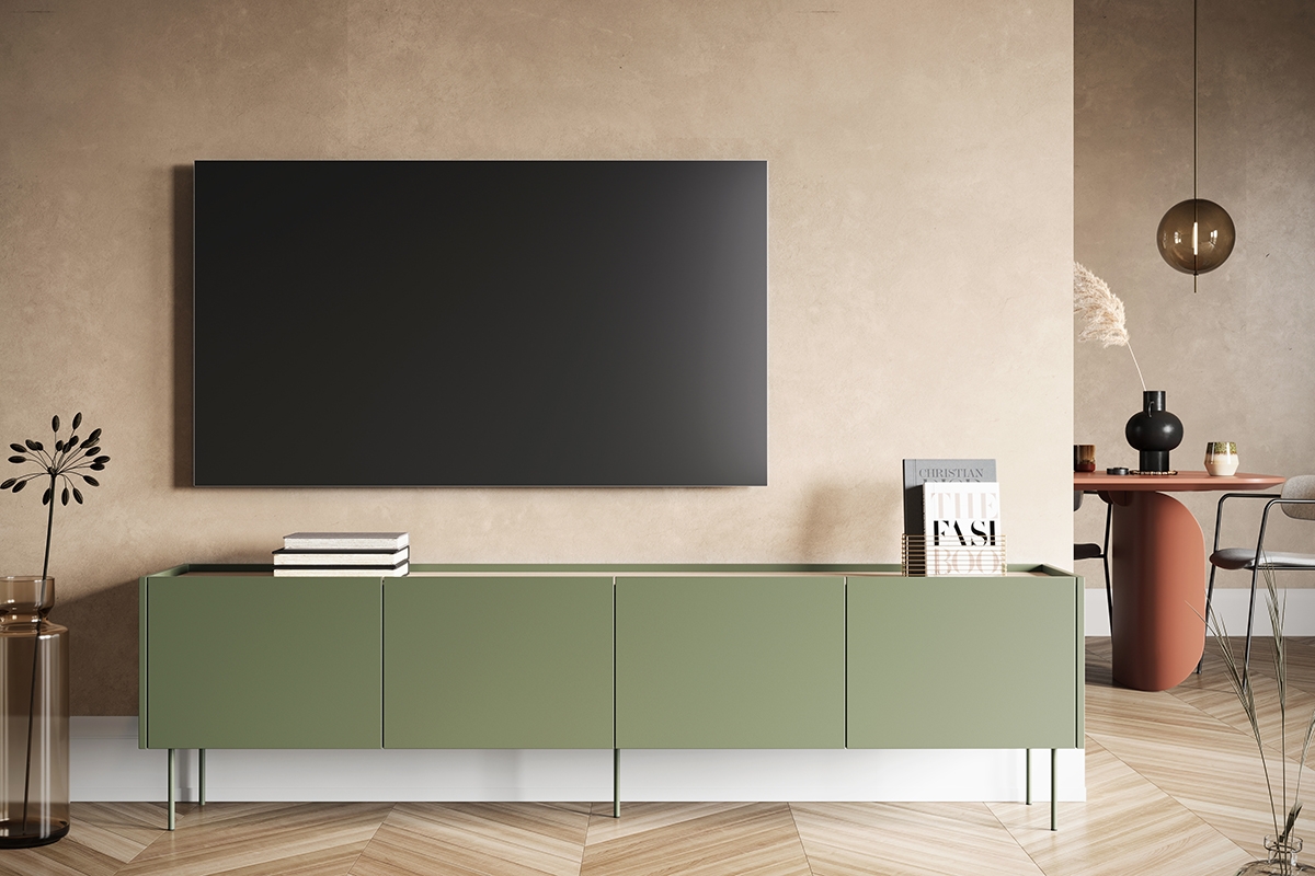 Desin 220 4D négyajtós TV-szekrény - olívazöld / nagano-tölgy Desin 220 4D négyajtós TV-szekrény - olíva / nagano-tölgy - elrendezés