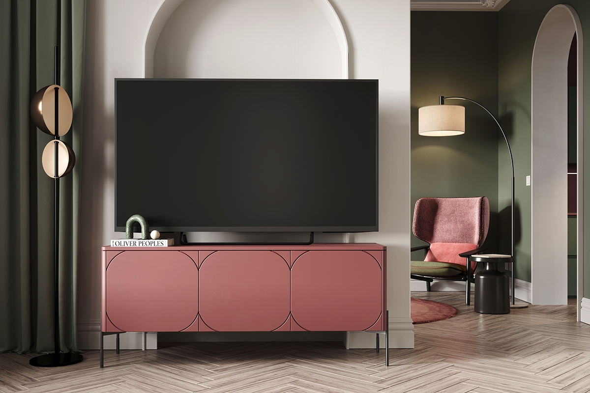 TV stolek Sonatia 150 cm s ukrytou zásuvkou - burgund TV skříňka třídveřová z ukryta szuflada Sonatia 150 cm - burgund - aranzacja
