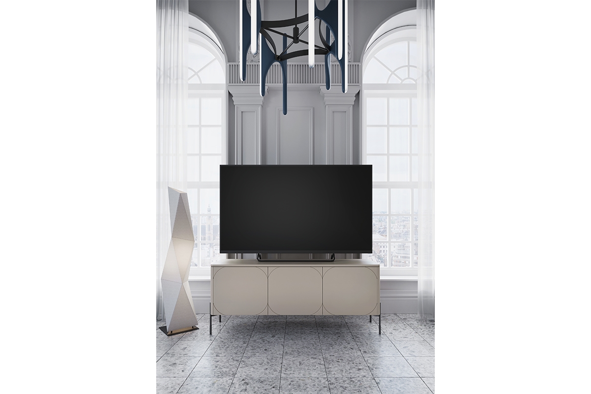 TV stolek Sonatia 150 cm s ukrytou zásuvkou - kašmírová TV skříňka třídveřová z ukryta szuflada Sonatia 150 cm - kašmír - aranzacja