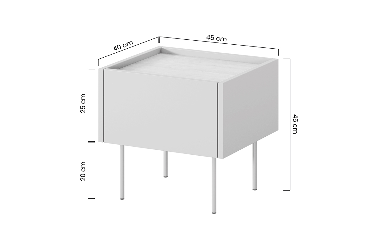 Noční stolek Desin 45 cm - olivová / dub nagano Noční stolek se zásuvkou Desin 45 1SZ - Oliva / Dub nagano - Rozměry