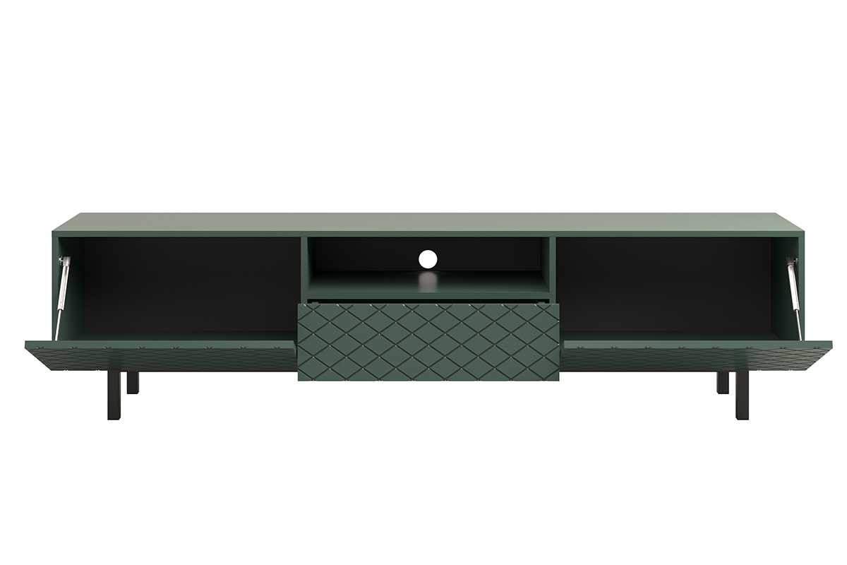 SCALIA II 190 2K1SZ TV-szekrény nyitott polccal - matt sötétzöld / fekete lábak SCALIA II 190 2K1SZ TV-szekrény előlapi bemélyedés - labrador matt / fekete lábak - belül