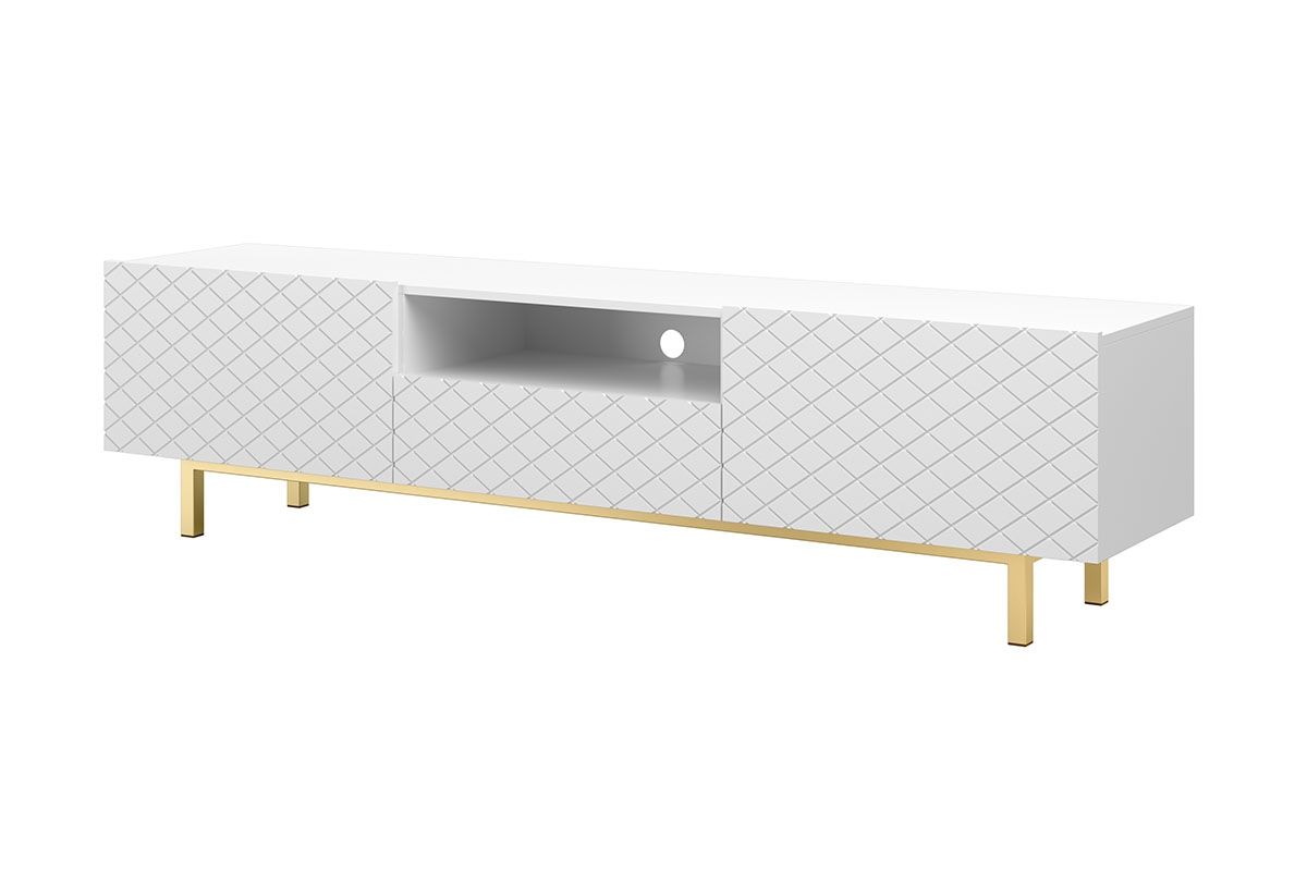 TV stolek Scalia II 190 cm s výklenkem - bílý mat / zlatý podstavec Skříňka TV Scalia II 190 2K1SZ s výklenkem - Bílý mat / Zlatý Podstavec