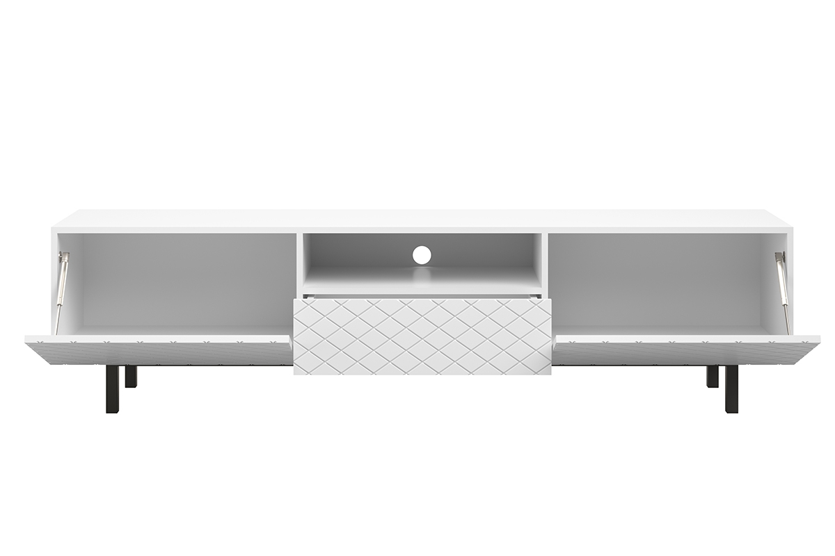 TV stolek Scalia II 190 cm s výklenkem - bílý mat / černý podstavec Skříňka TV Scalia II 190 2K1SZ s výklenkem - Bílý mat / Černý Podstavec