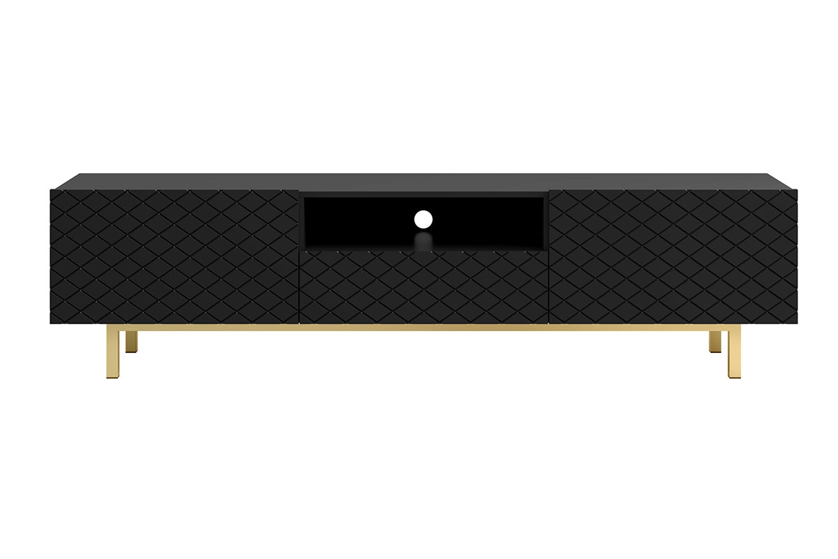 SCALIA II 190 2K1SZ TV-szekrény nyitott polccal - matt fekete / arany lábak SCALIA II 190 2K1SZ TV-szekrény előlapi bemélyedés - fekete matt / arany lábak