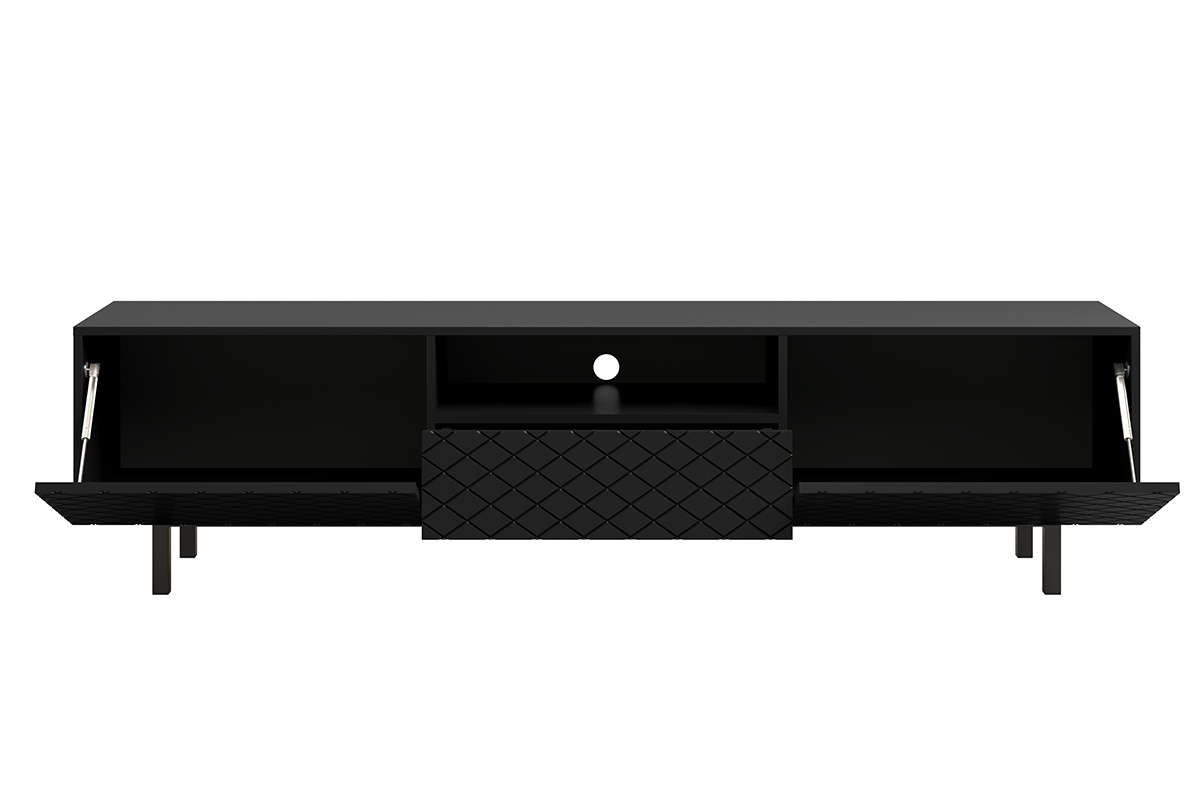 SCALIA II 190 2K1SZ TV-szekrény nyitott polccal - fekete matt / fekete lábak SCALIA II 190 2K1SZ TV-szekrény előlapi bemélyedés - fekete matt / fekete lábak - belül