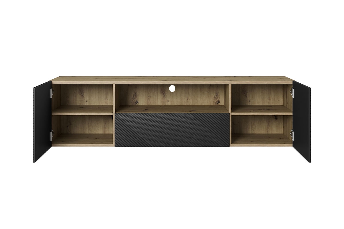 Závěsný TV stolek Asha 167 cm s výklenkem - dub artisan / černý mat TV skříňka závěsná Asha 167 cm - artisan /Černý mat 
