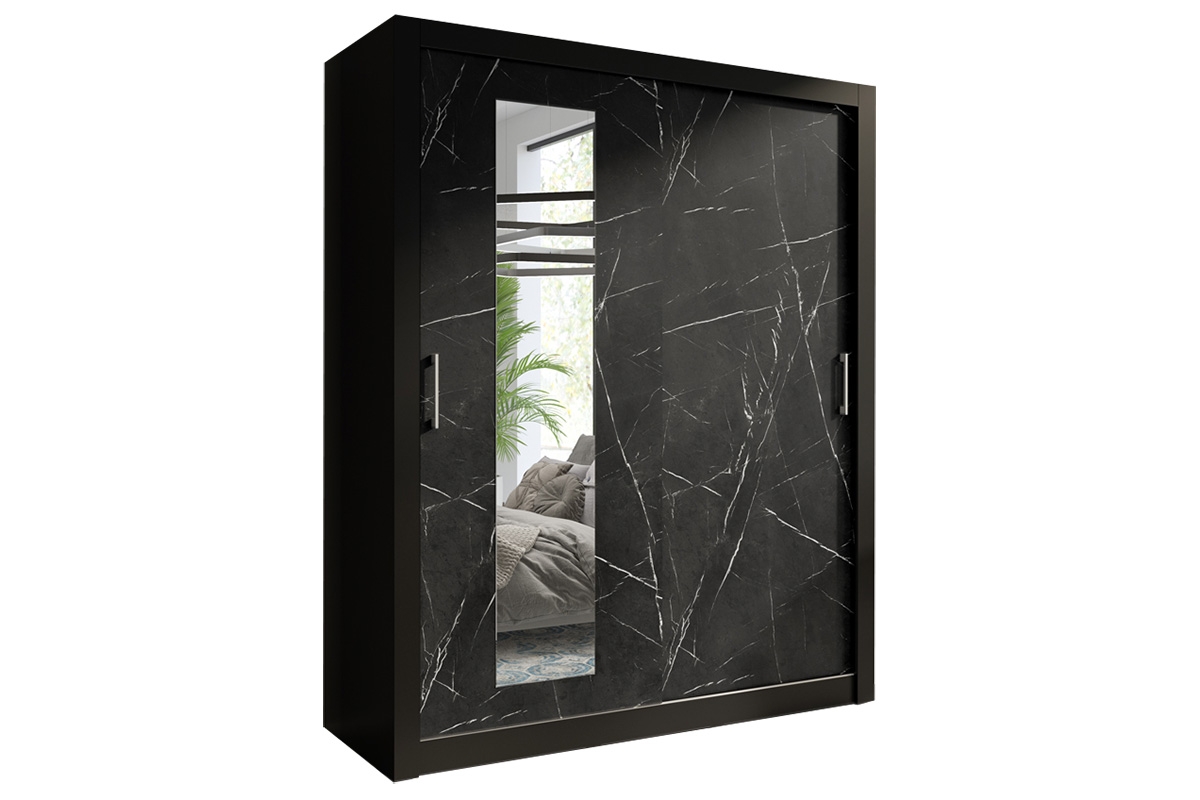 Skříň s posuvnými dveřmi dvoudveřová se zrcadlem In Box 180 - Černý / royal black Černá Skříň do obývacího pokoje
