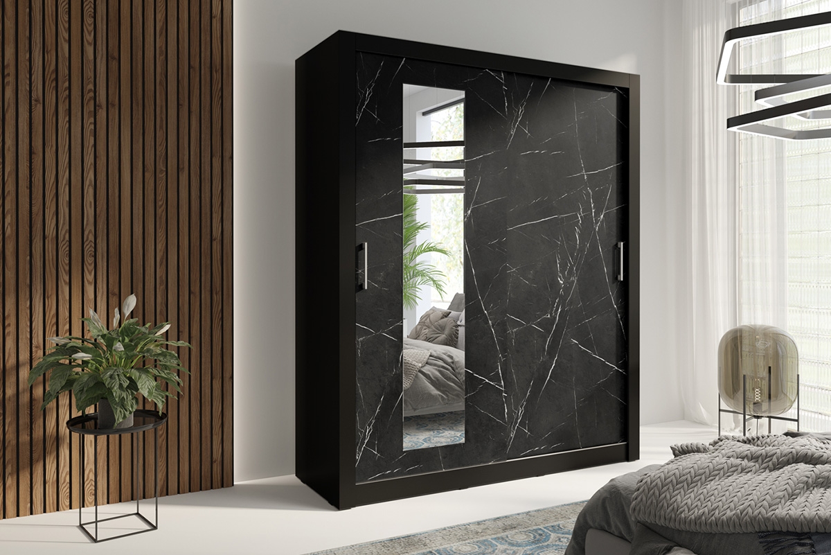 Skriňa s posuvnými dverami dvojdverová z zrkadlom In Box 180 - Čierny / royal black Skriňa z marmurowymi frontami