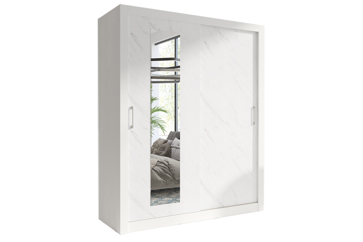 Skříň s posuvnými dveřmi dvoudveřová se zrcadlem In Box 180 - Bílý lux / mramor bianco Bílá Skříň s posuvnými dveřmi