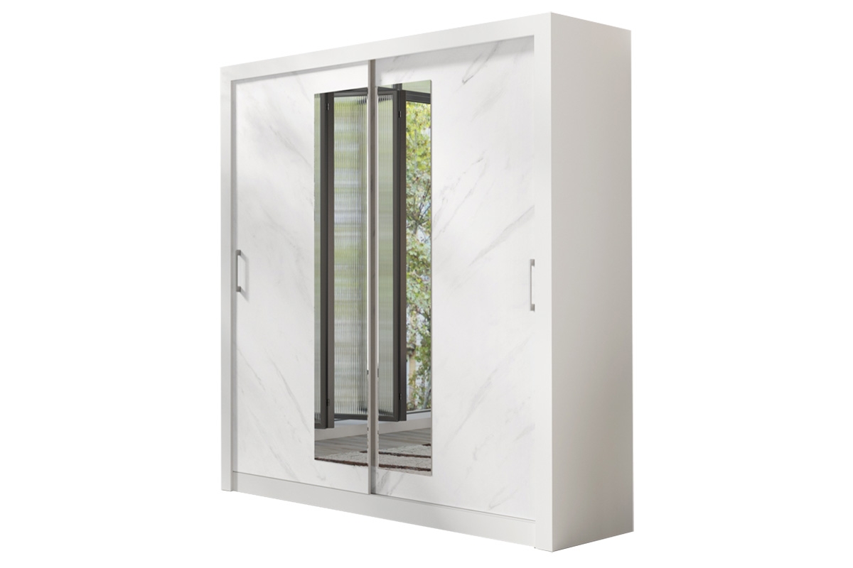 Skriňa s posuvnými dverami dvojdverová z zrkadlom In Box 200 - Biely lux / mramor bianco Biela Skriňa .