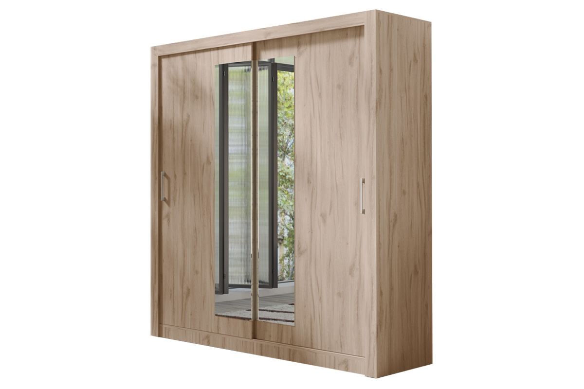 Skříň s posuvnými dveřmi dvoudveřová se zrcadlem In Box 200 - Dub estana jasný Skříň do obývacího pokoje