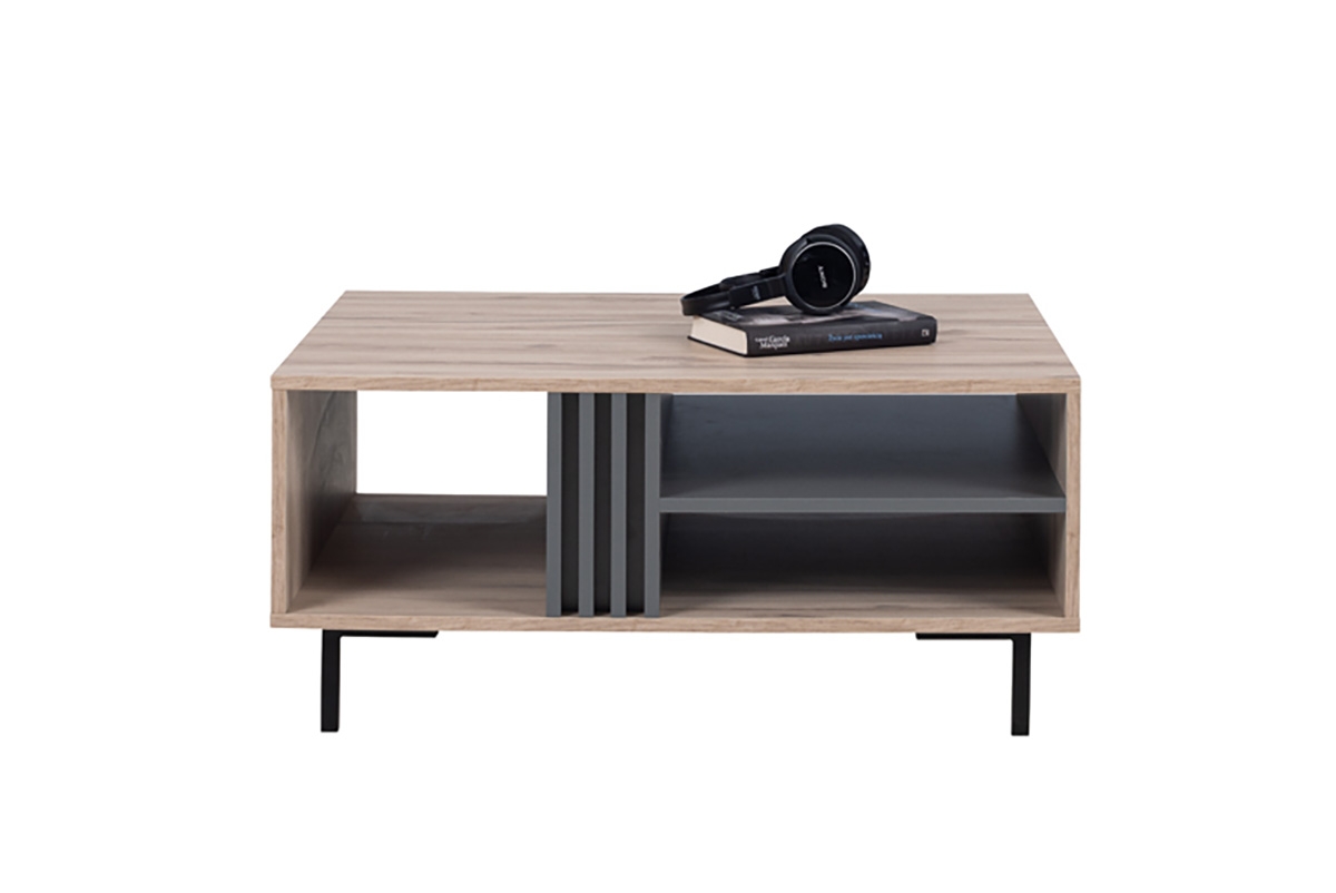 konferenční stolek s výklenkem Allmo AL14 - Dub estana / Antracytová stolek z lamelami do obývacího pokoje