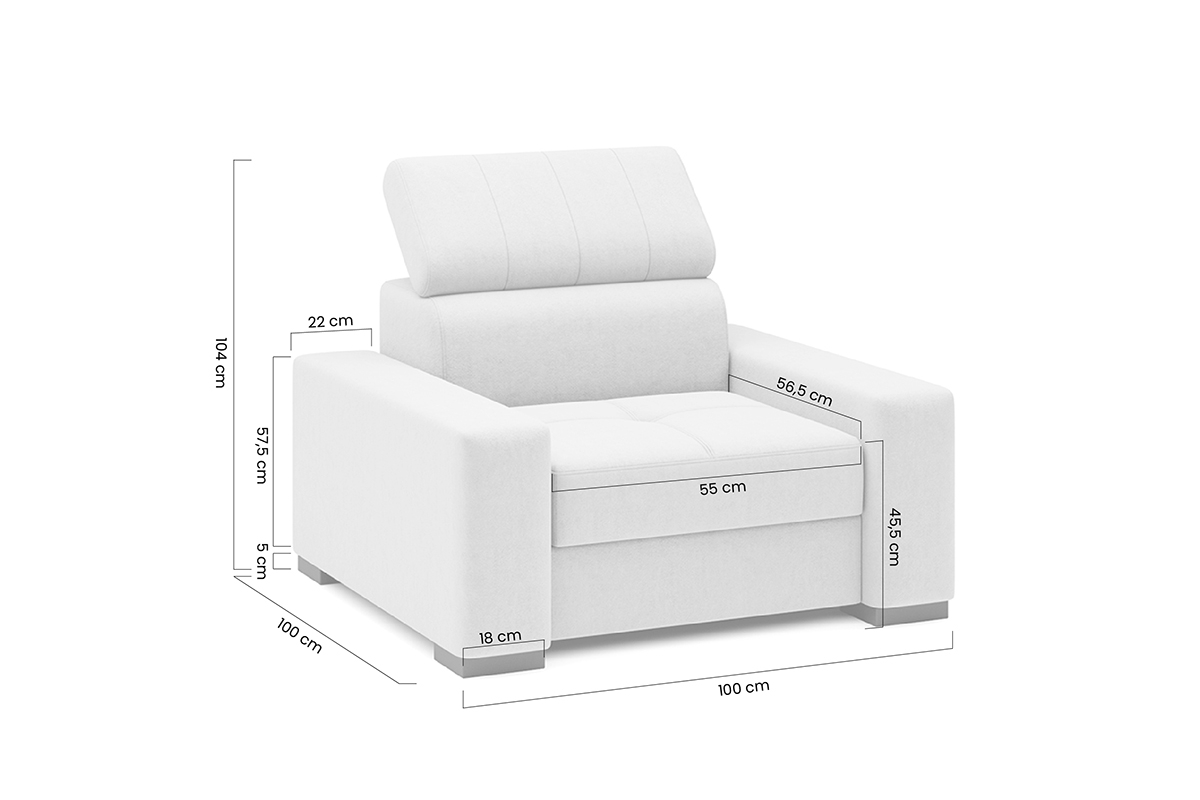 Modeno fotel állítható fejtámlával  Modeno fotel állítható fejtámlával - méretek 