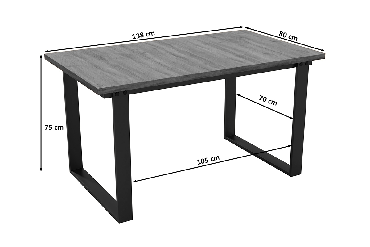 Loftowy stôl do jedálne - Dub Wotan Loftowy Stôl do jedálne Temir - Rozmery 