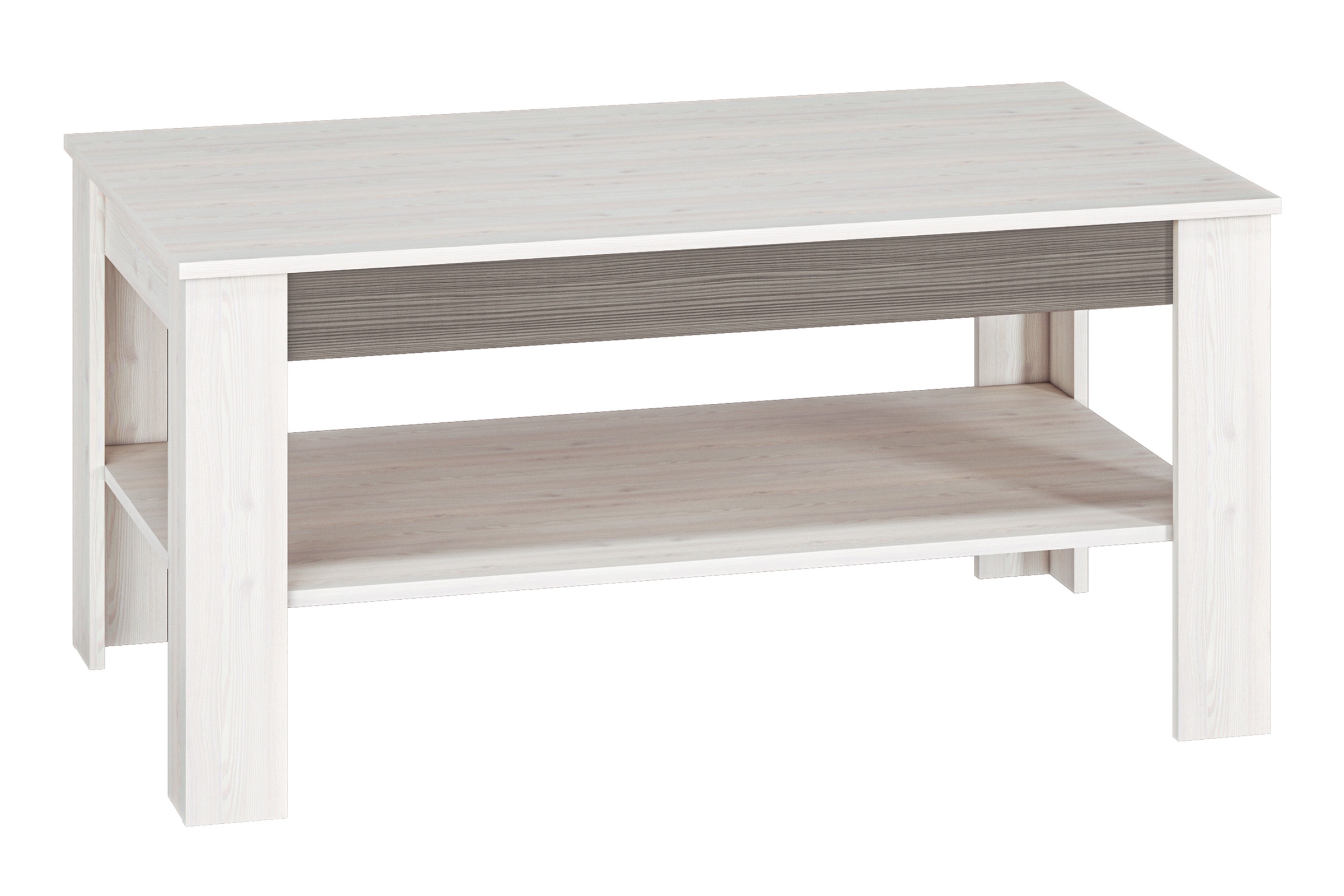 Blanco 12 dohányzóasztal, polccal - 114 cm - hó fenyő / new grey  asztal kawowy Blanco 12 z polka 114 cm - fenyőfa sniezna / new grey