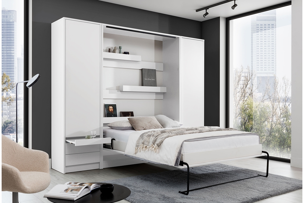 New Elegance Polc S függőleges összecsukható ágyhoz, íróasztallal - fehér matt Bílý polkotapczan do obývacího pokoje