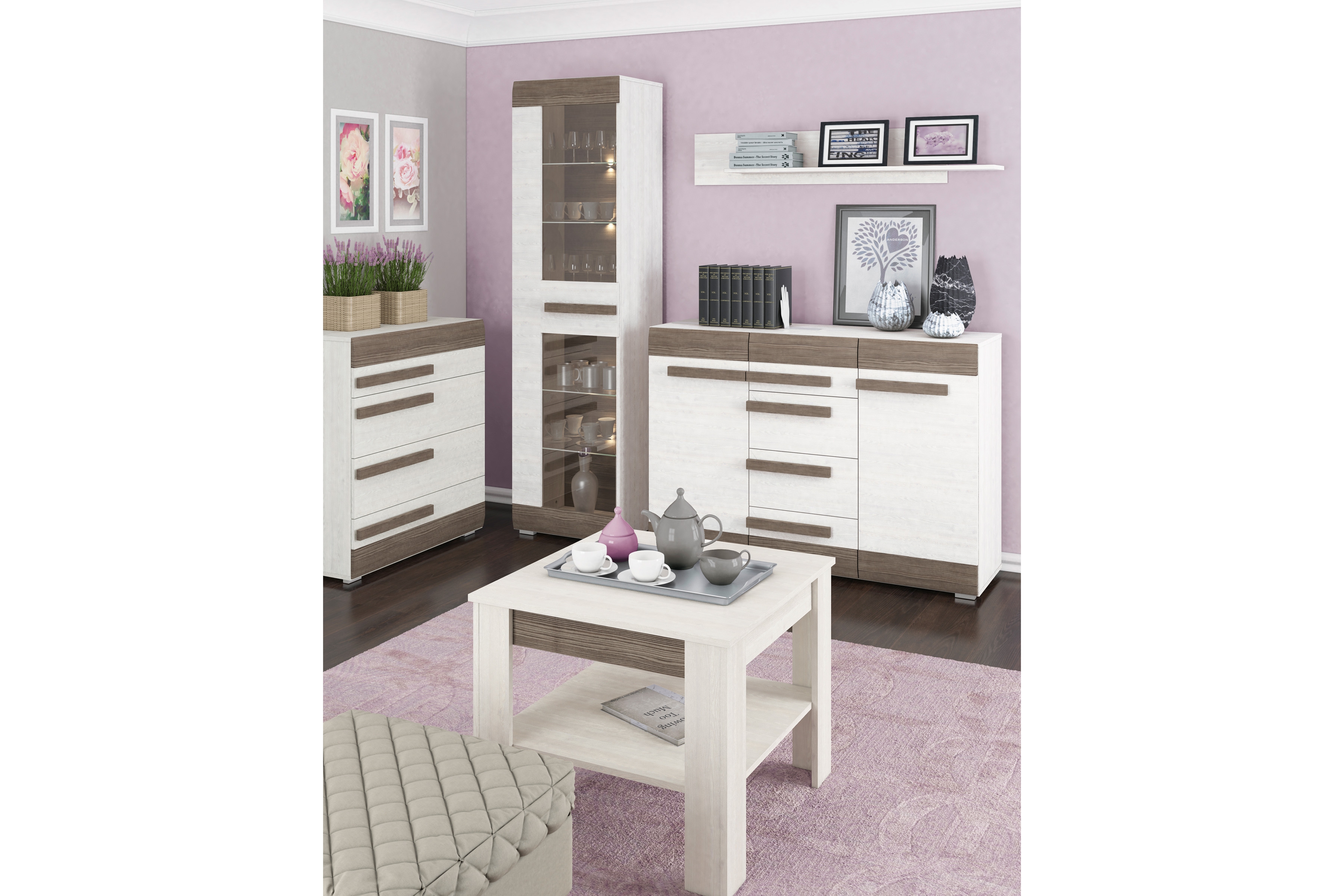 Komplet nábytku do obývacího pokoje Blanco 3 - Borovice sNezna / new grey - 5 elementow Komplet nábytku do obývacího pokoje Blanco 3 - Borovice sNezna / new grey - 5 elementow