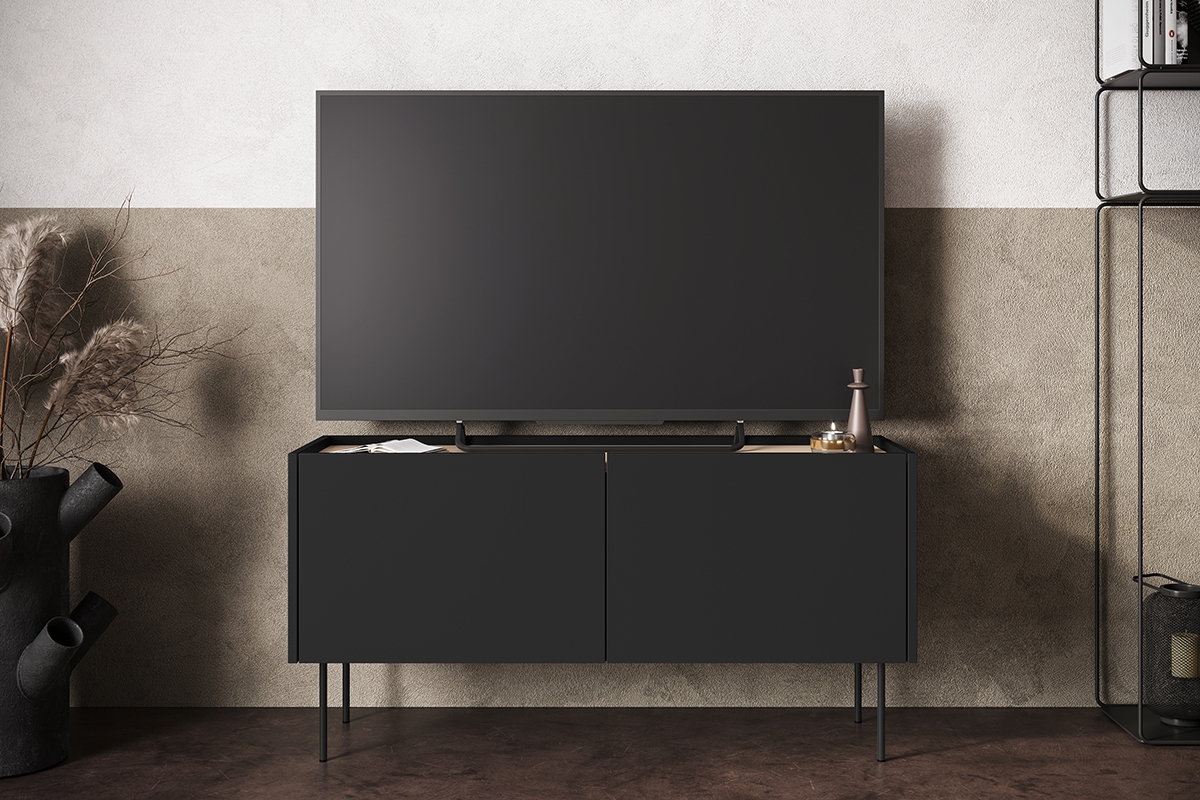 Desin 120 2D kétajtós TV-szekrény - matt fekete / nagano-tölgy Desin 120 2D kétajtós TV-szekrény - matt fekete / nagano-tölgy - elrendezés
