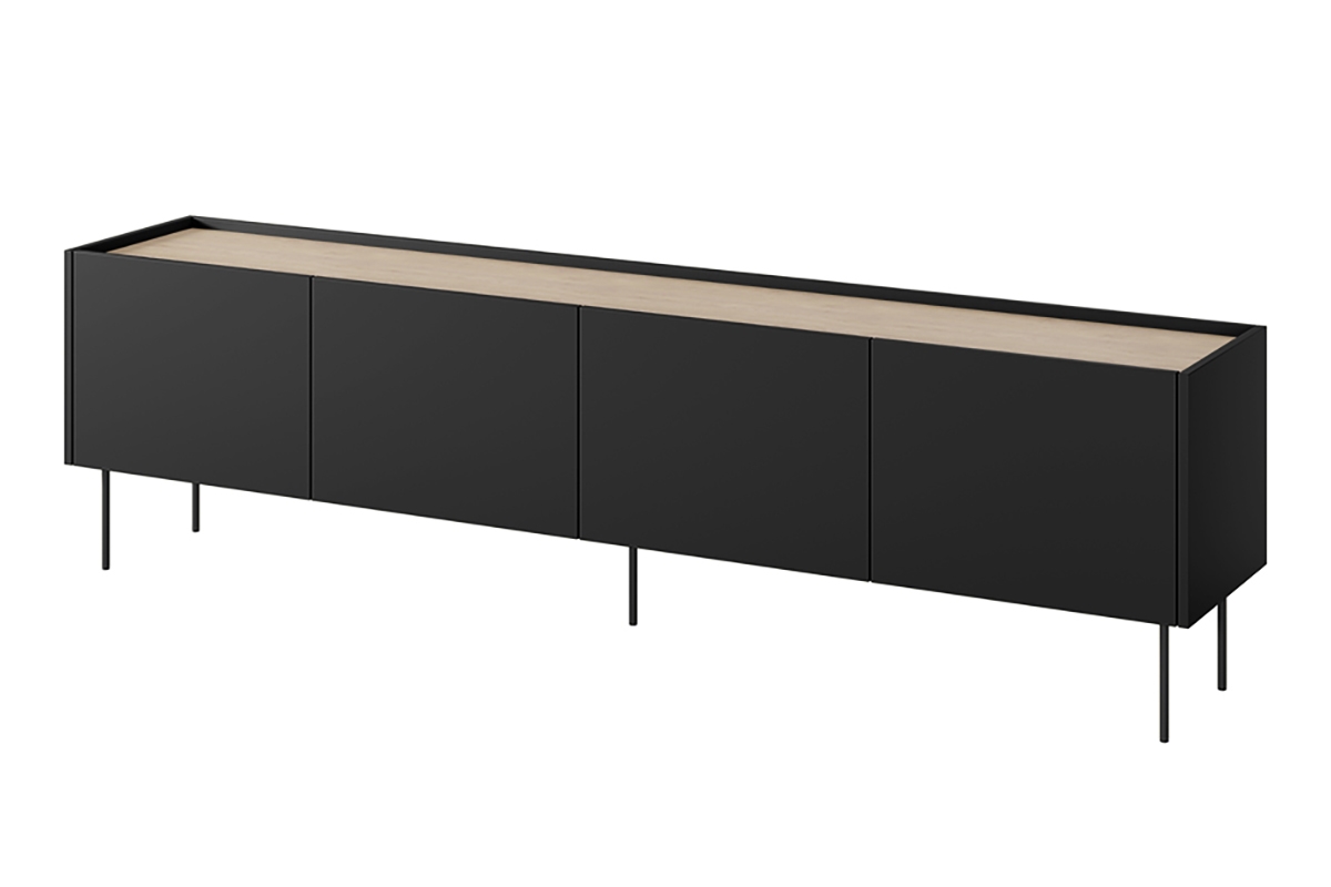 Desin 220 4D1SZ négyajtós TV-szekrény polccal - matt fekete / nagano-tölgy czarna szafka rtv czterodrzwiowa