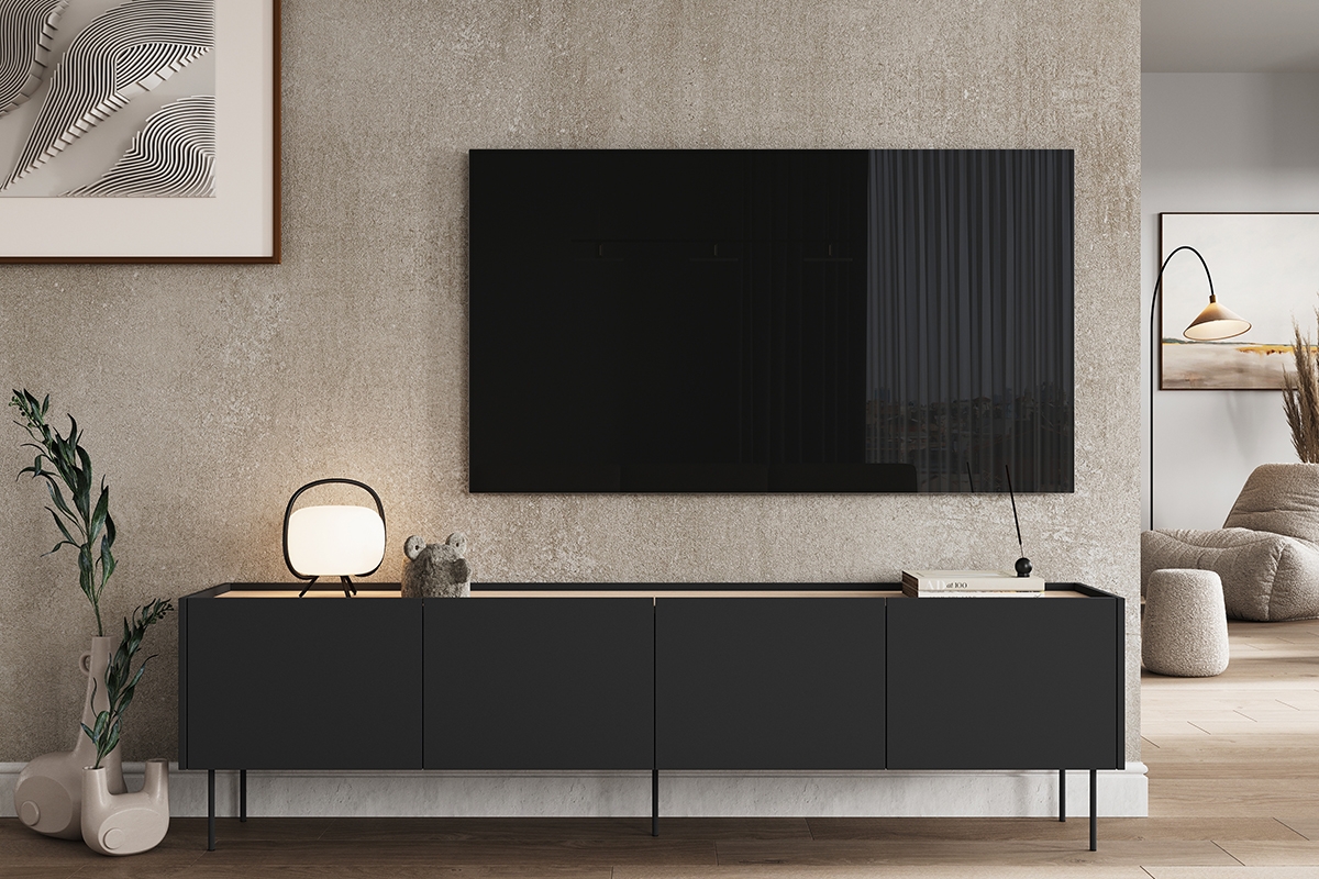 Desin 220 4D négyajtós TV-szekrény - matt fekete / nagano-tölgy Desin 220 4D négyajtós TV-szekrény - matt fekete / nagano-tölgy - elrendezés