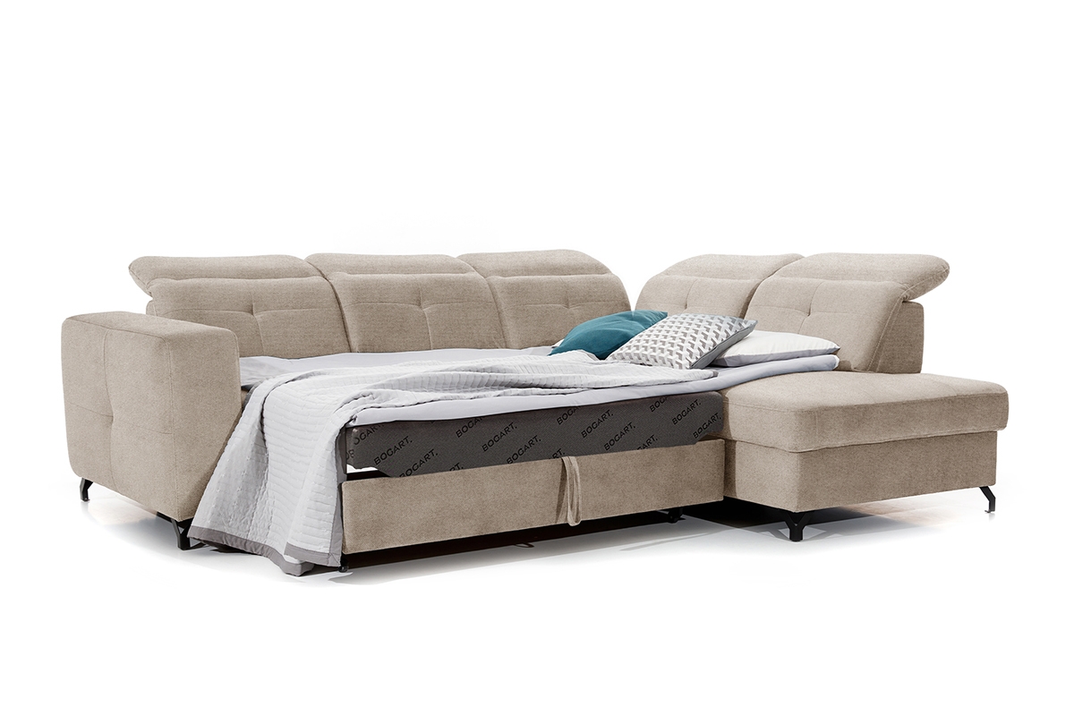 Canapea de colț cu funcție de dormit Belavio L Dreapta - tapițerie Austin 02 Bej  Canapea de colț rozkladany do de dormit 