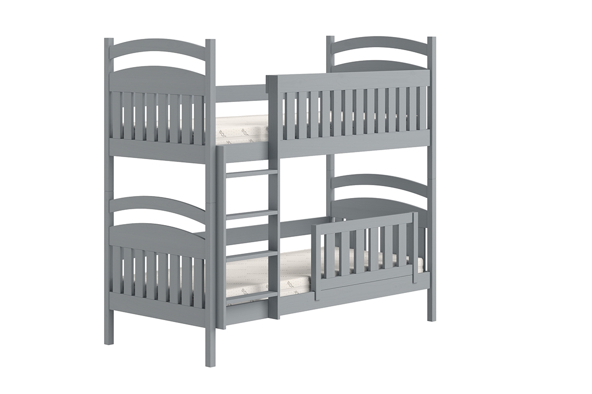 Posteľ poschodová drevená Amely - Farba šedý, rozmer 70x140 šedá posteľ so zábradlím zabezpieczajaca